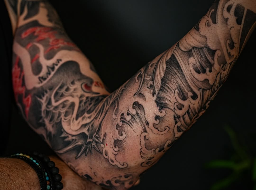 Tattoo by @evian_tat โ japanese_irezumi, black_and_grey