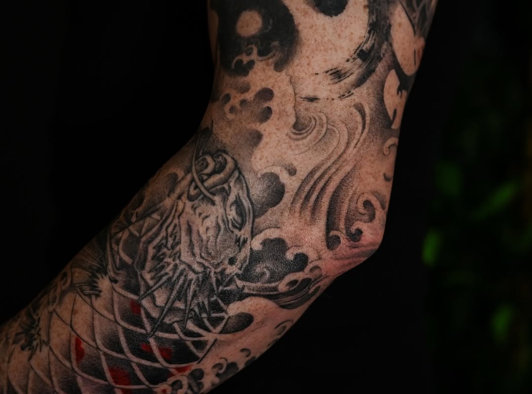 Tattoo by @evian_tat โ japanese_irezumi, black_and_grey