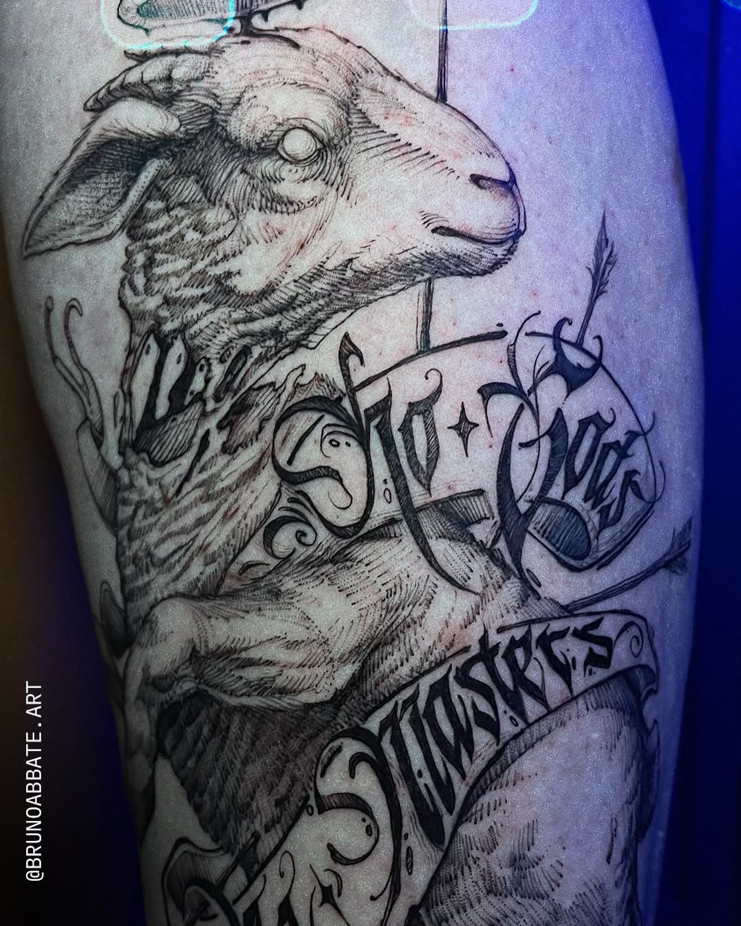 Tattoo by @brunoabbate.art — realism, lettering_script
