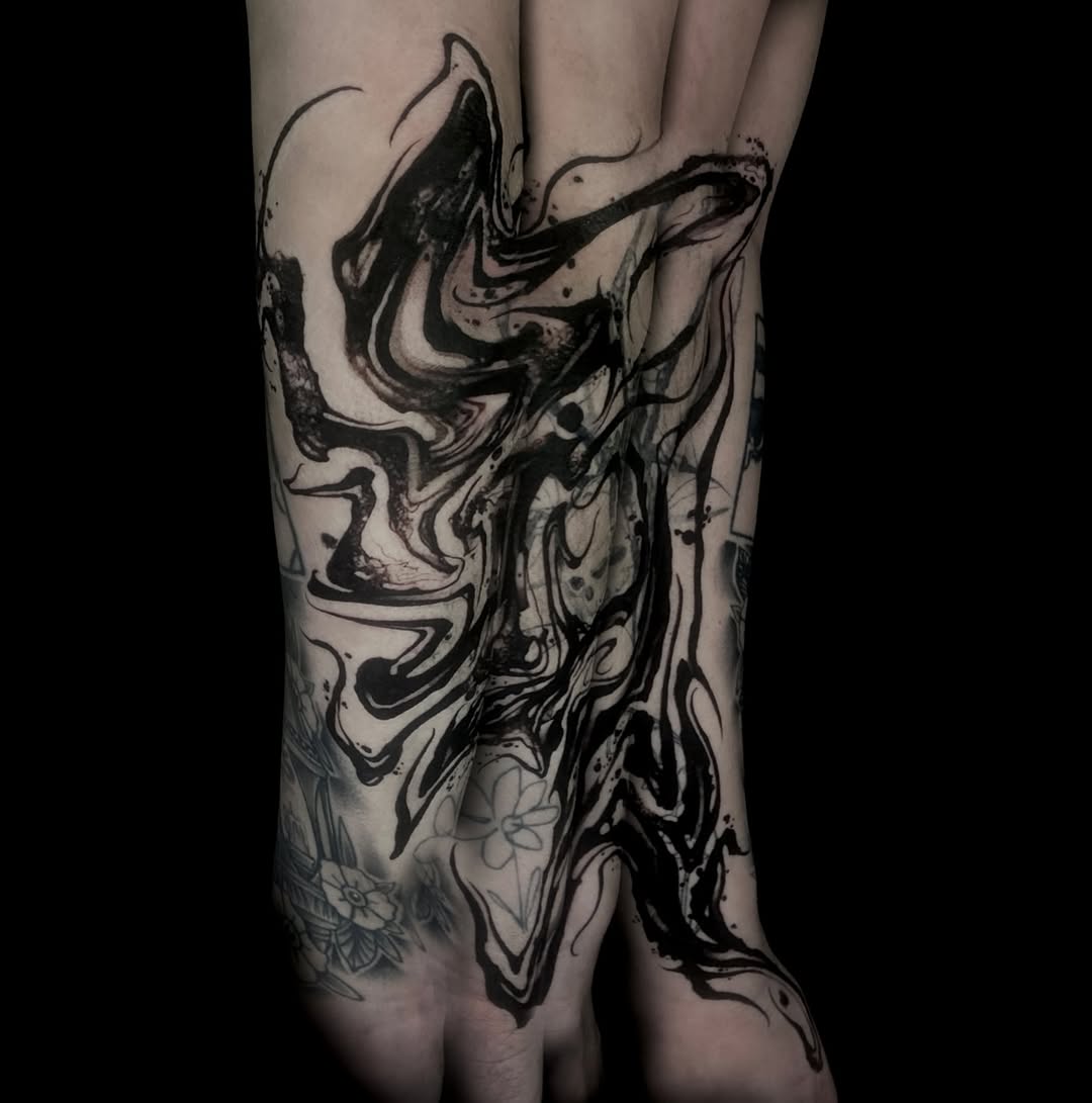 Tattoo by @baptism_black — blackwork, trash_polka