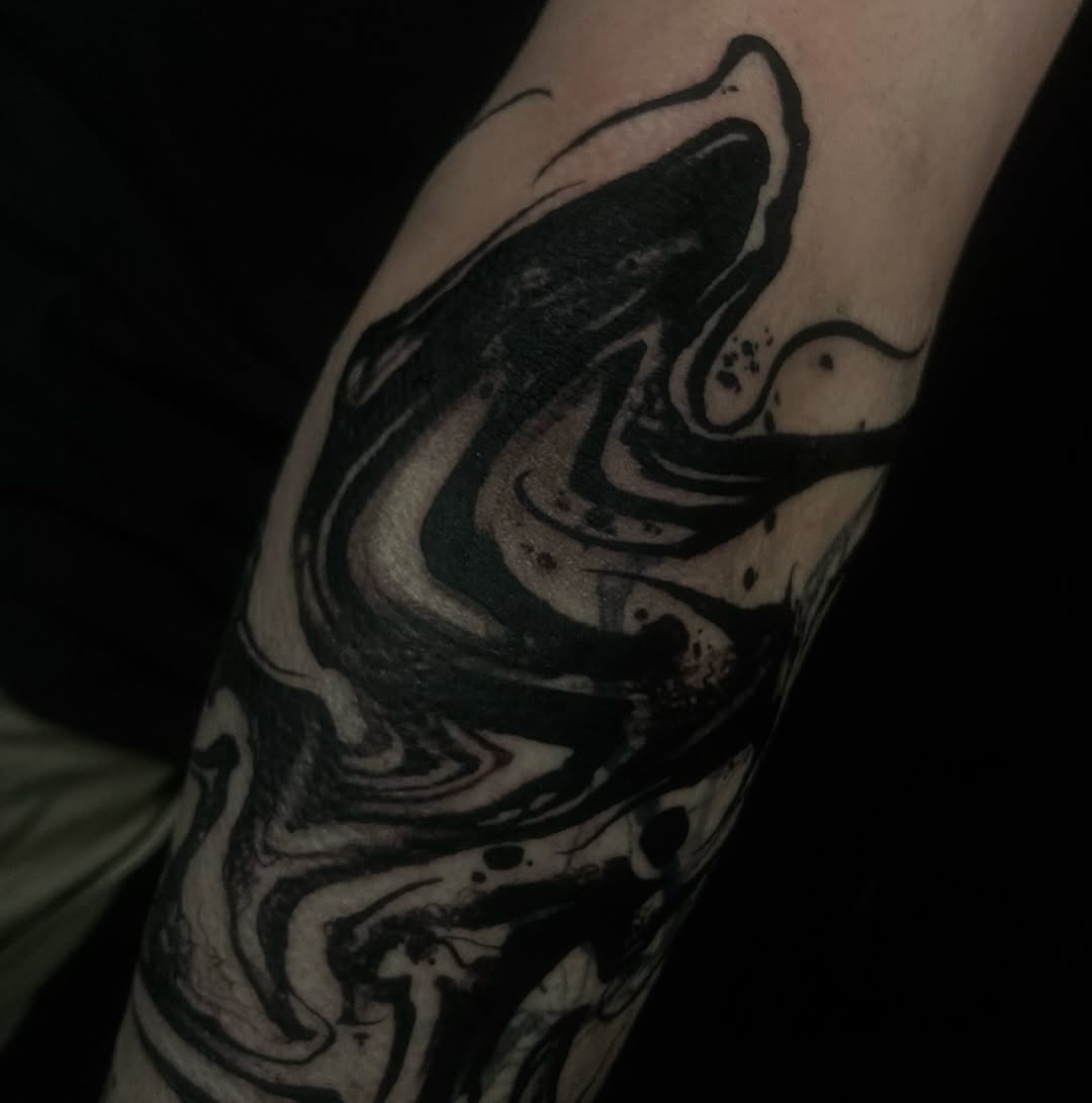 Tattoo by @baptism_black — blackwork, trash_polka