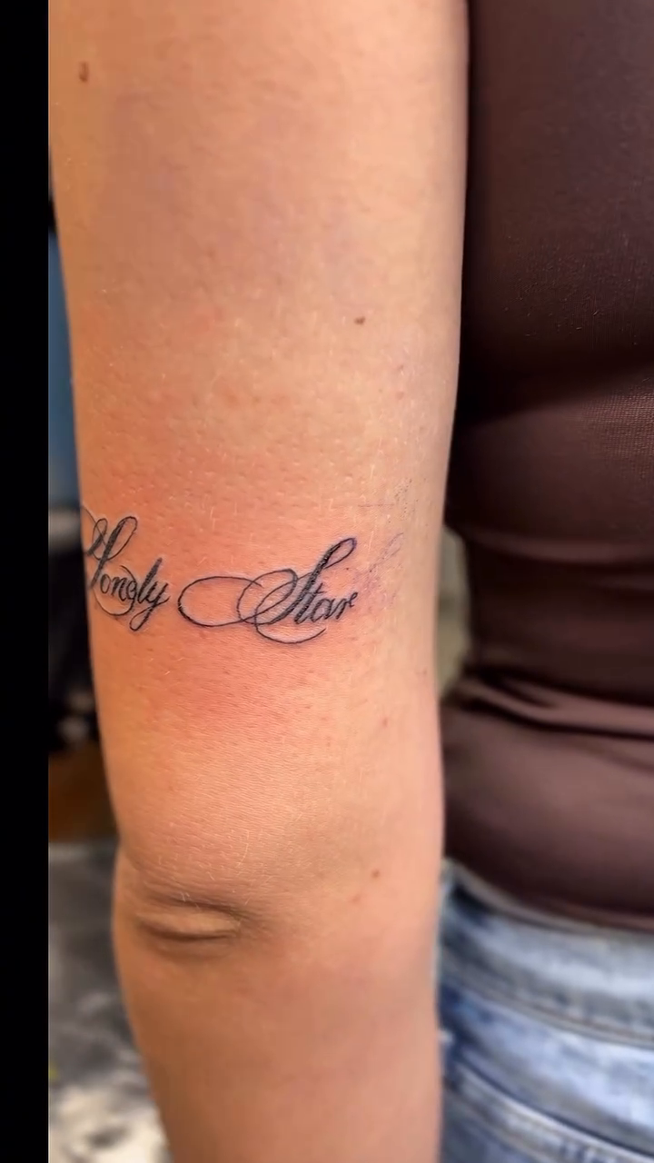Tattoo by @toplisstattoos โ lettering_script, fine_line