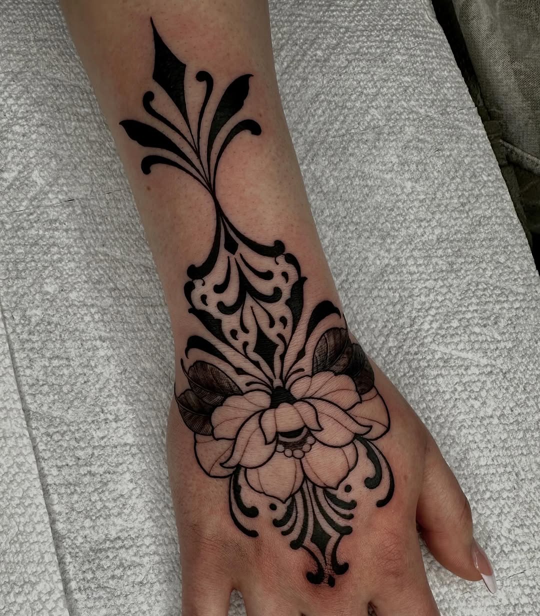 Tattoo by @jakejtattoos — ornamental, black_and_grey