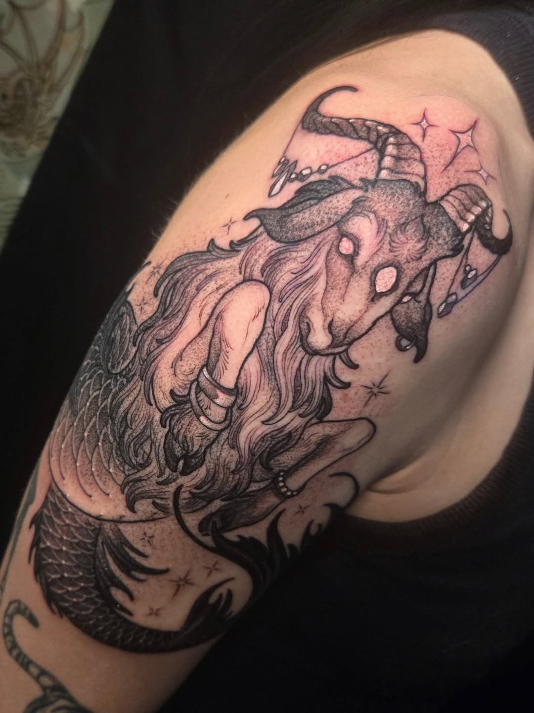 Tattoo by @kristynkayborglum — illustrative, dotwork