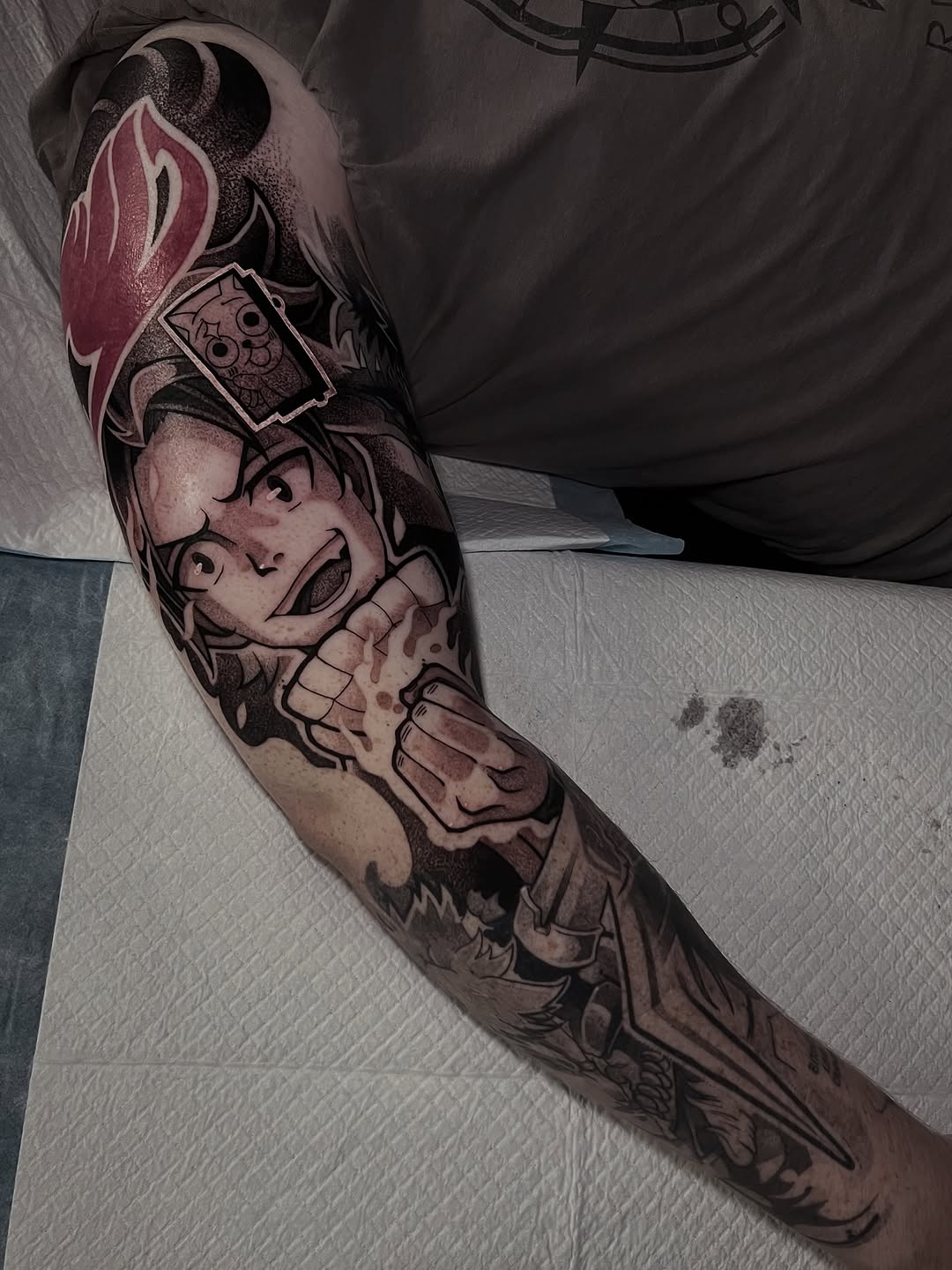 Tattoo by @jett_sonn โ anime, black_and_grey