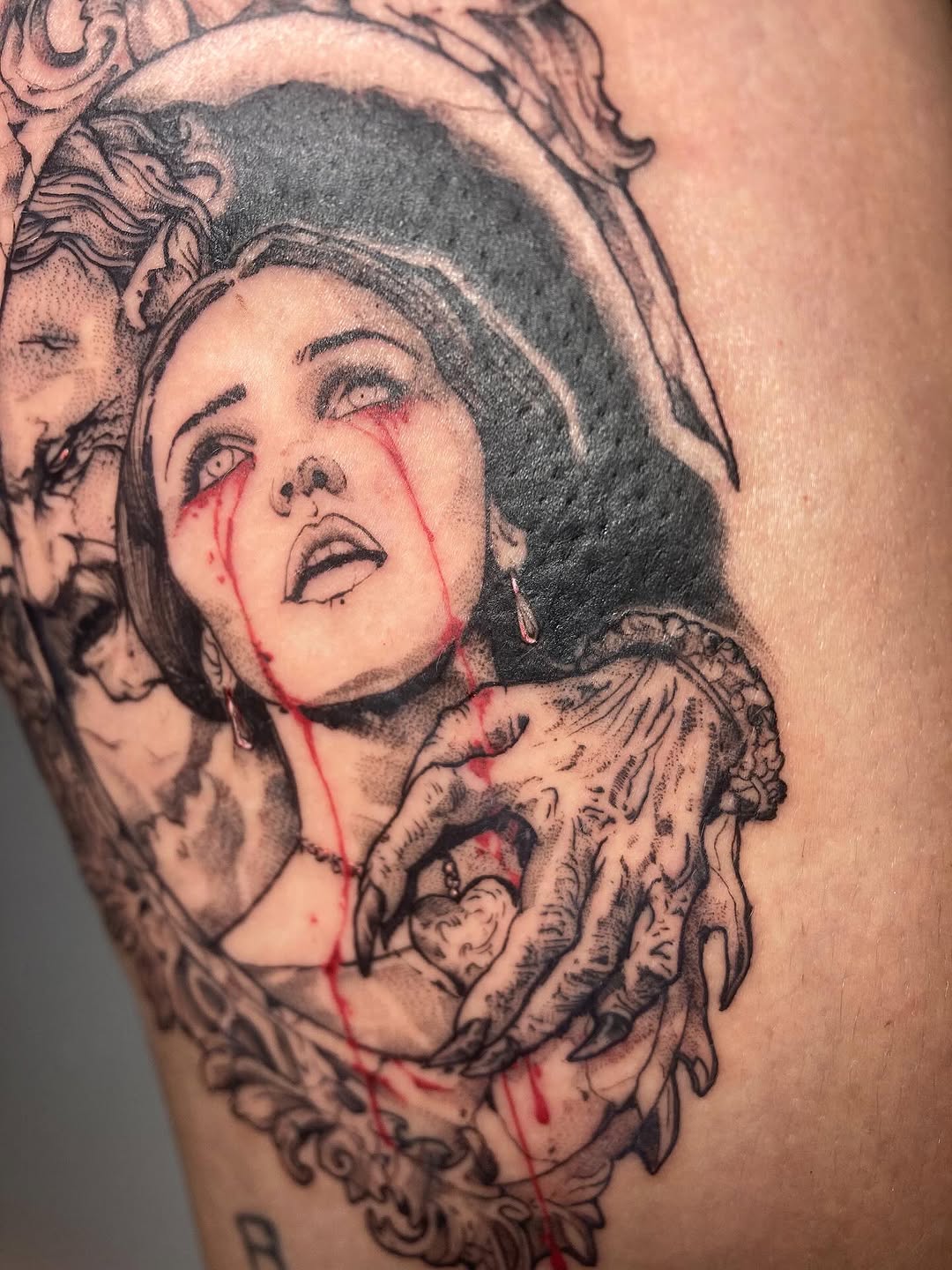 Tattoo by @barragantattoos — dark_realism, trash_polka