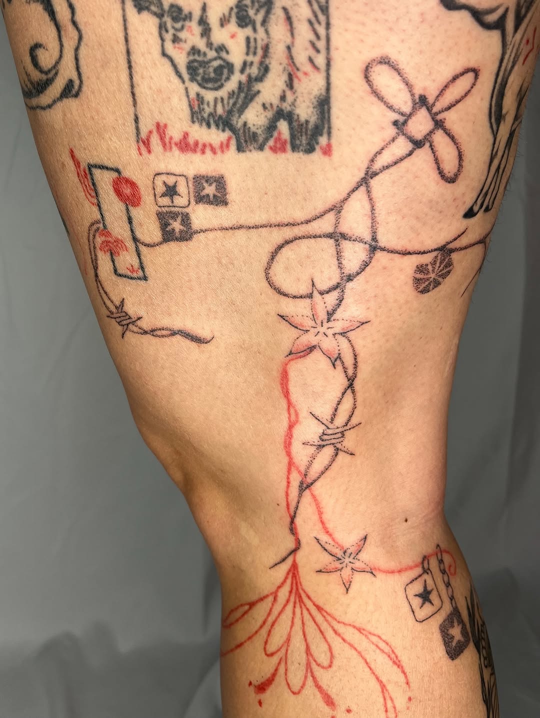 Tattoo by @sabpokes — illustrative, blackwork