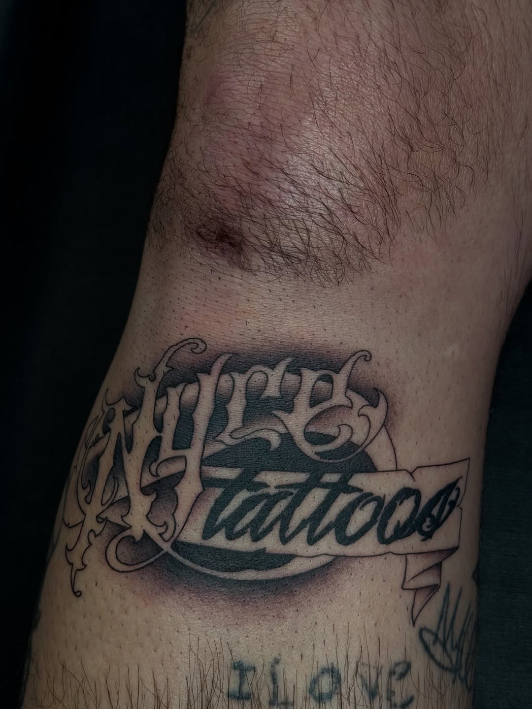Tattoo by @inkedbyjulia โ lettering_script, black_and_grey