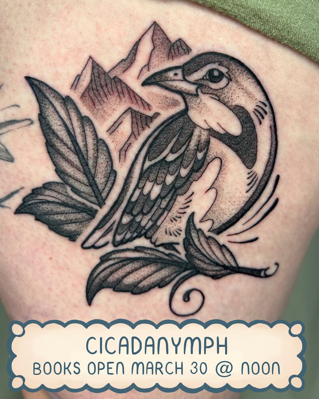 Tattoo by @cicadanymph — black_and_grey, dotwork