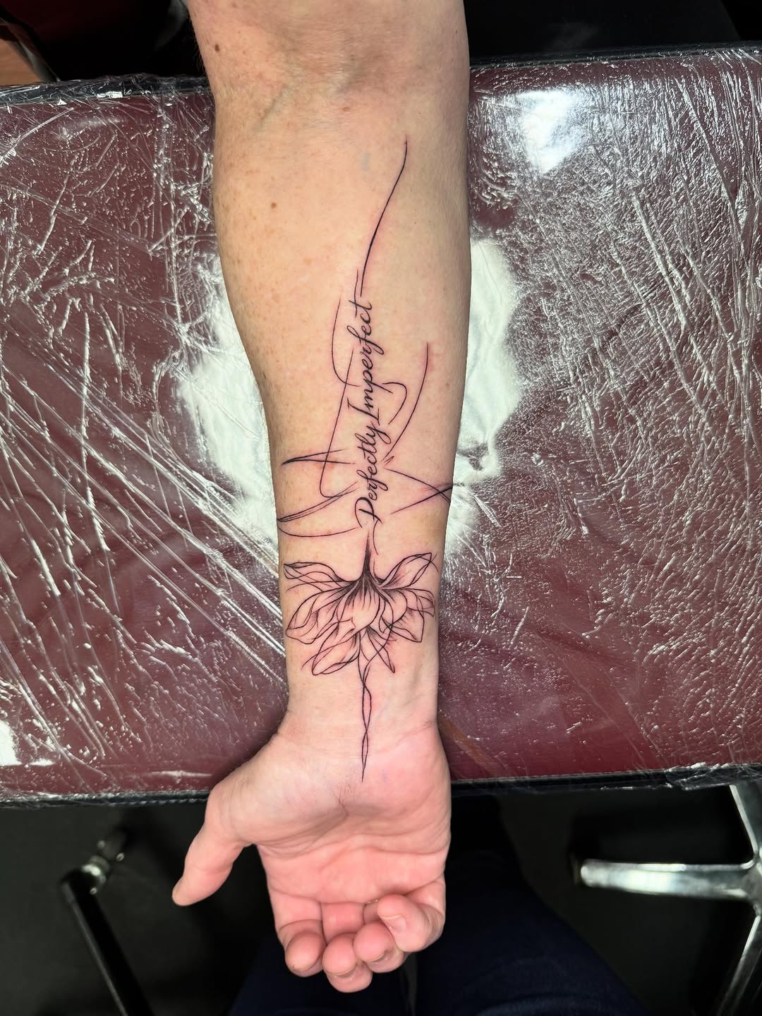 Tattoo by @mcurac.ink — lettering_script, fine_line