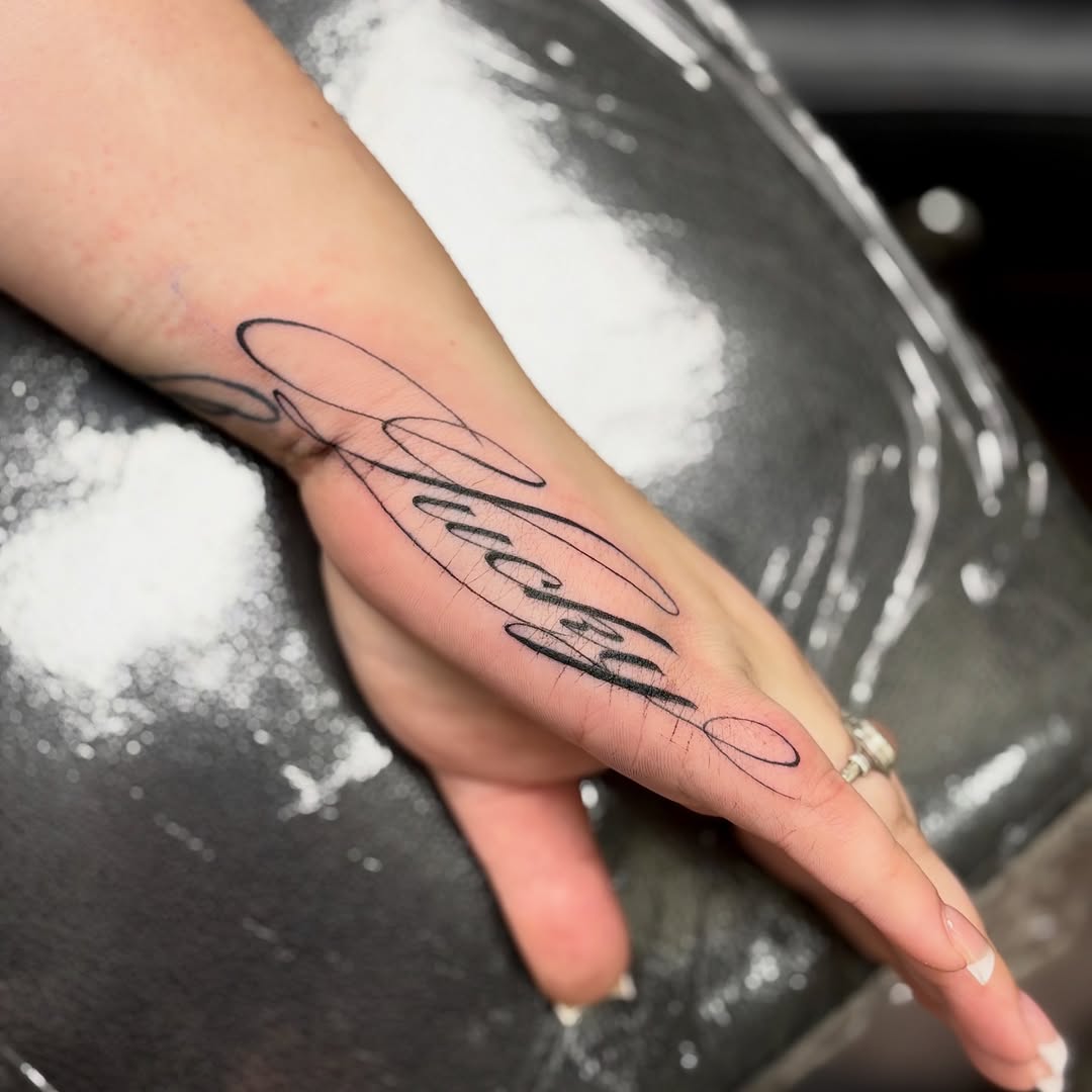 Tattoo by @sydhonn — lettering_script, fine_line