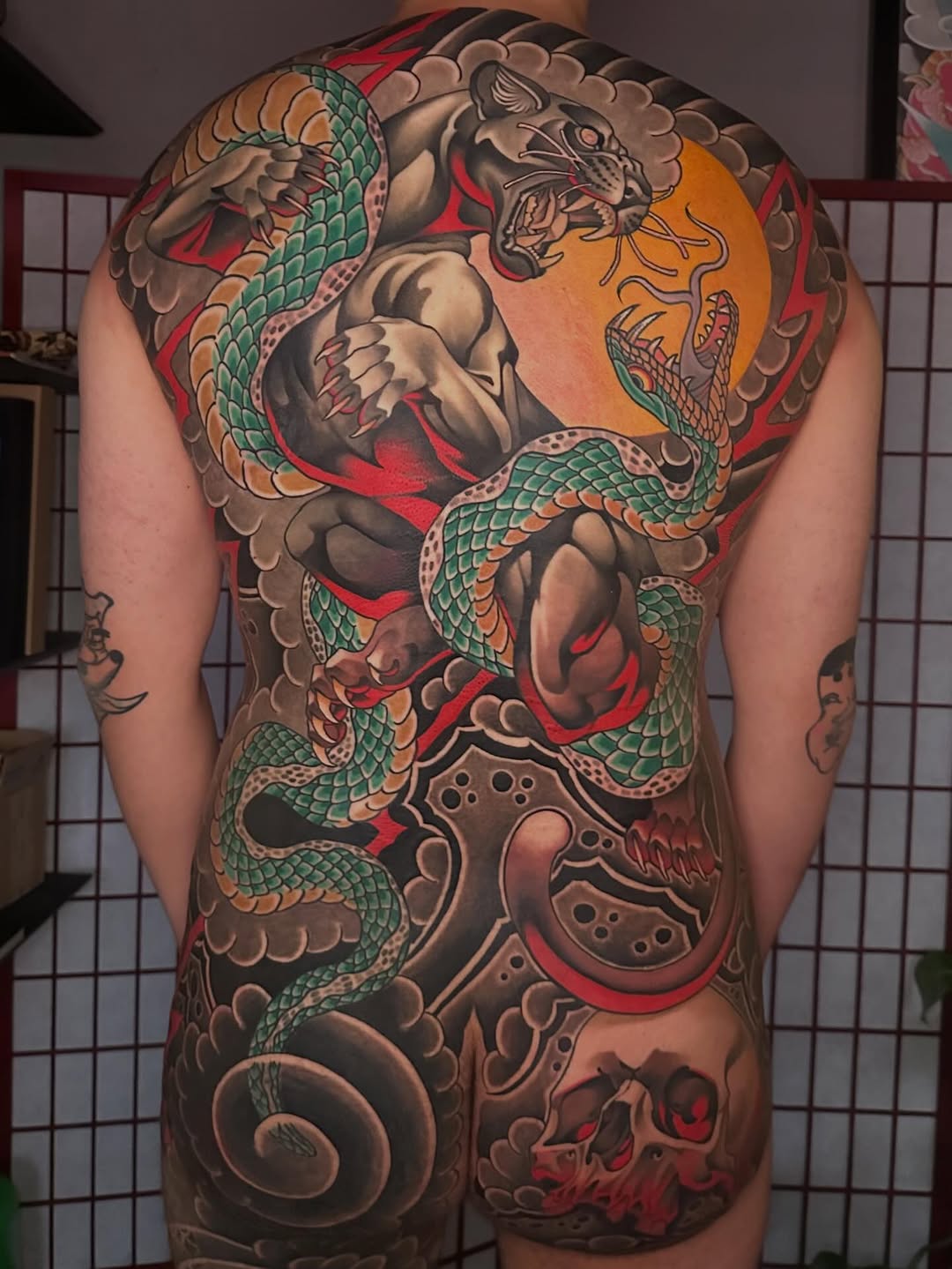 Tattoo by @ajoynerart — japanese_irezumi, black_and_grey