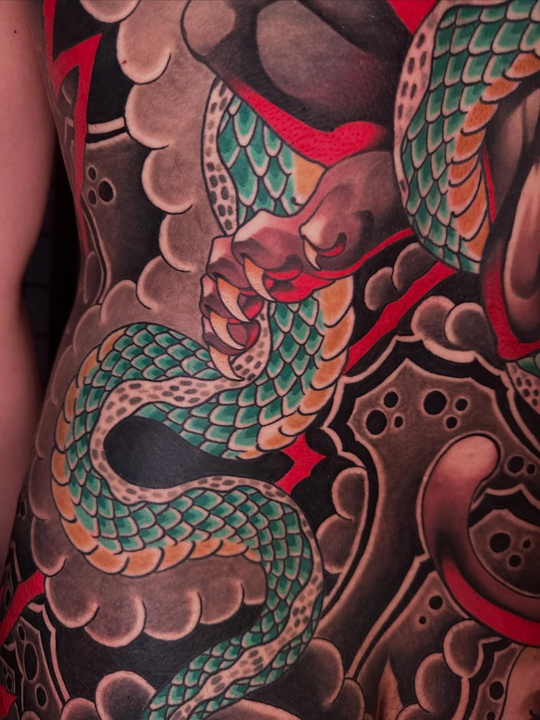 Tattoo by @ajoynerart — japanese_irezumi, black_and_grey