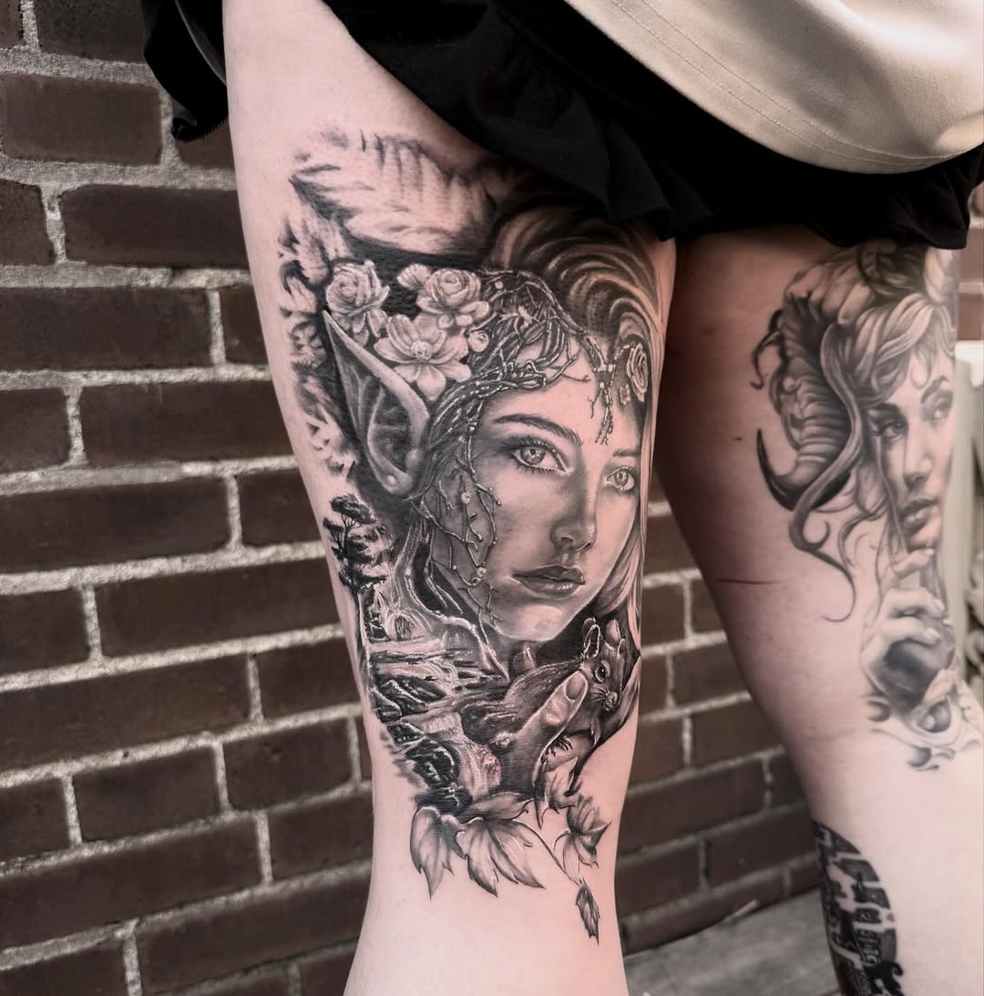 Tattoo by @blakobtattoos โ realism, black_and_grey
