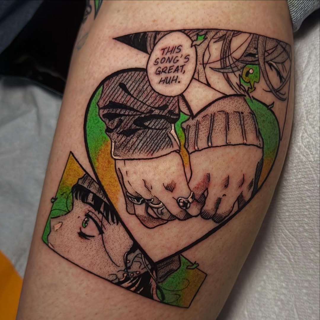 Tattoo by @xxsashafontainexx — anime, black_and_grey