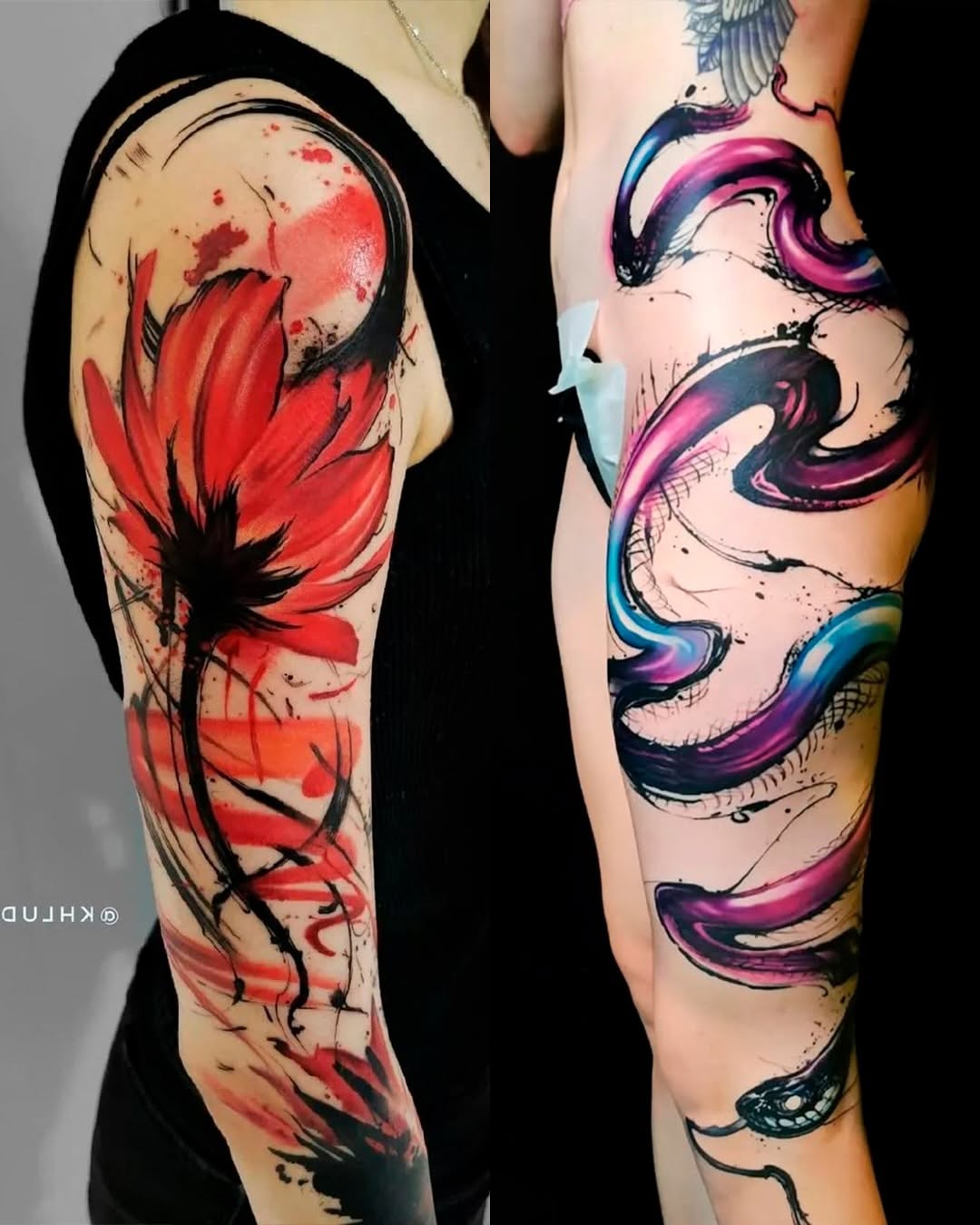 Tattoo by @khludnev_tattoo — trash_polka, watercolor