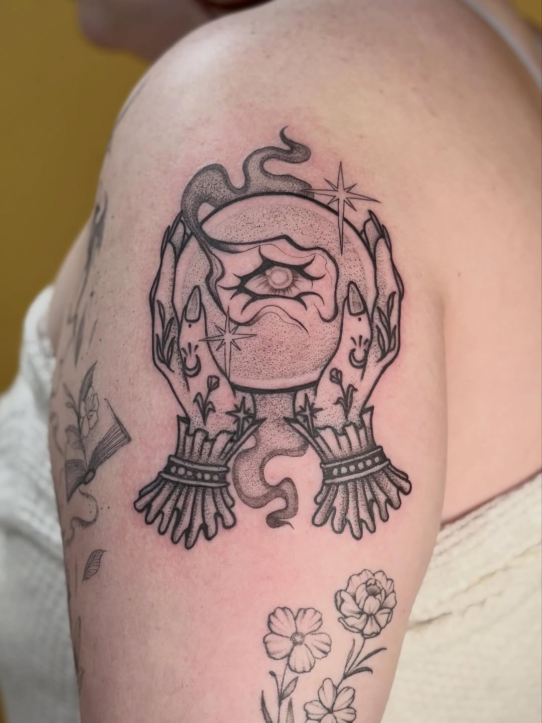 Tattoo by @jazzlyntattoos — illustrative, black_and_grey