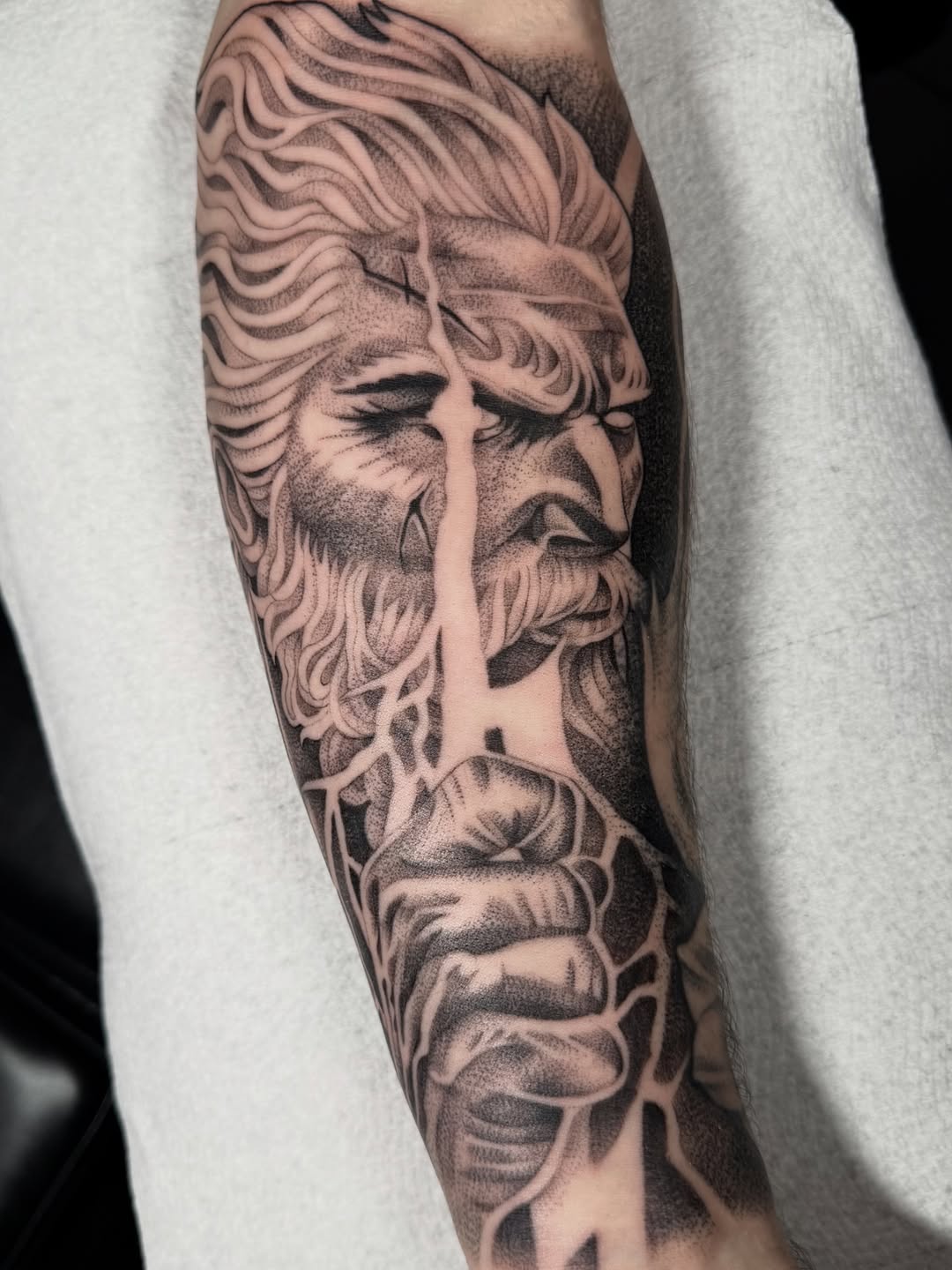 Tattoo by @milesromerotattoos — black_and_grey, dotwork
