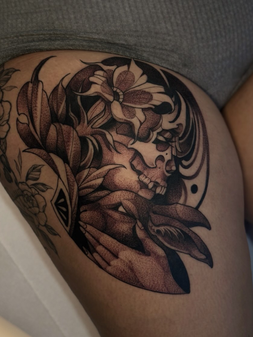 Tattoo by @lauren.tattoos — dotwork, black_and_grey