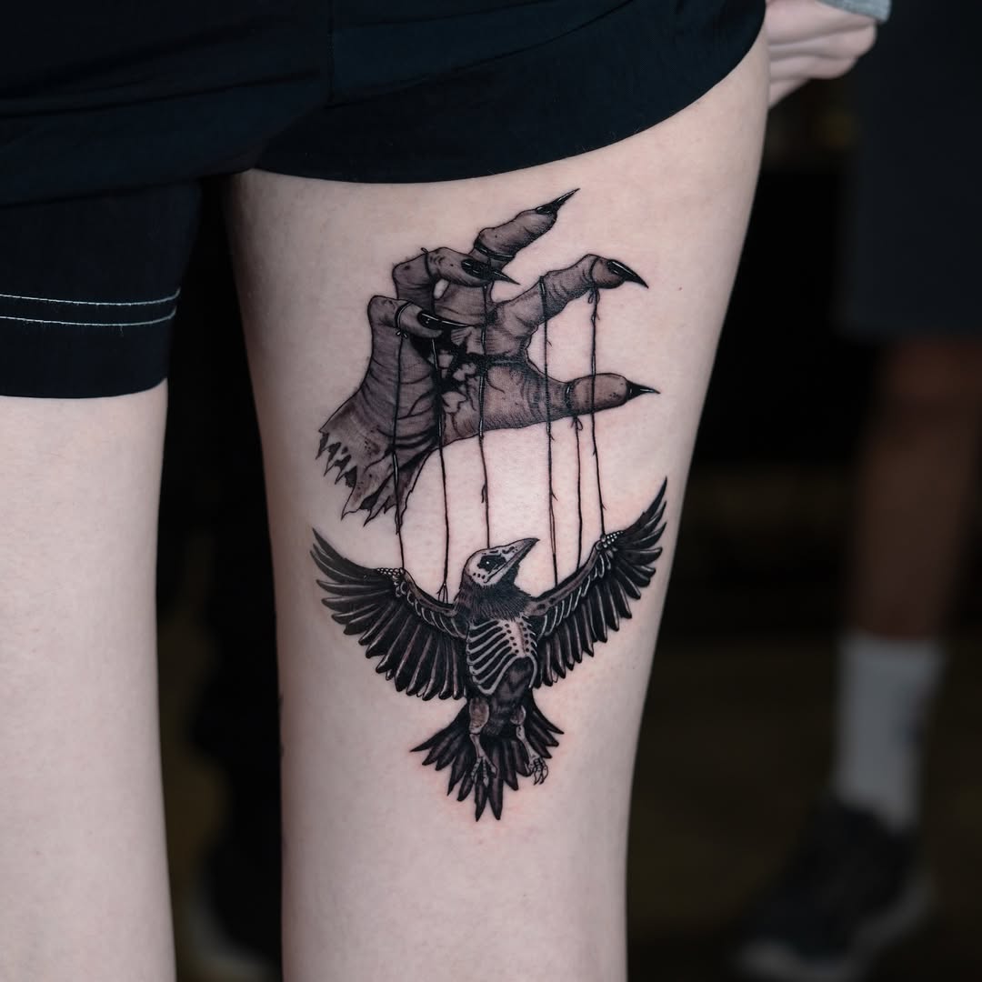 Tattoo by @inkdrunkjorden โ dark_realism, black_and_grey