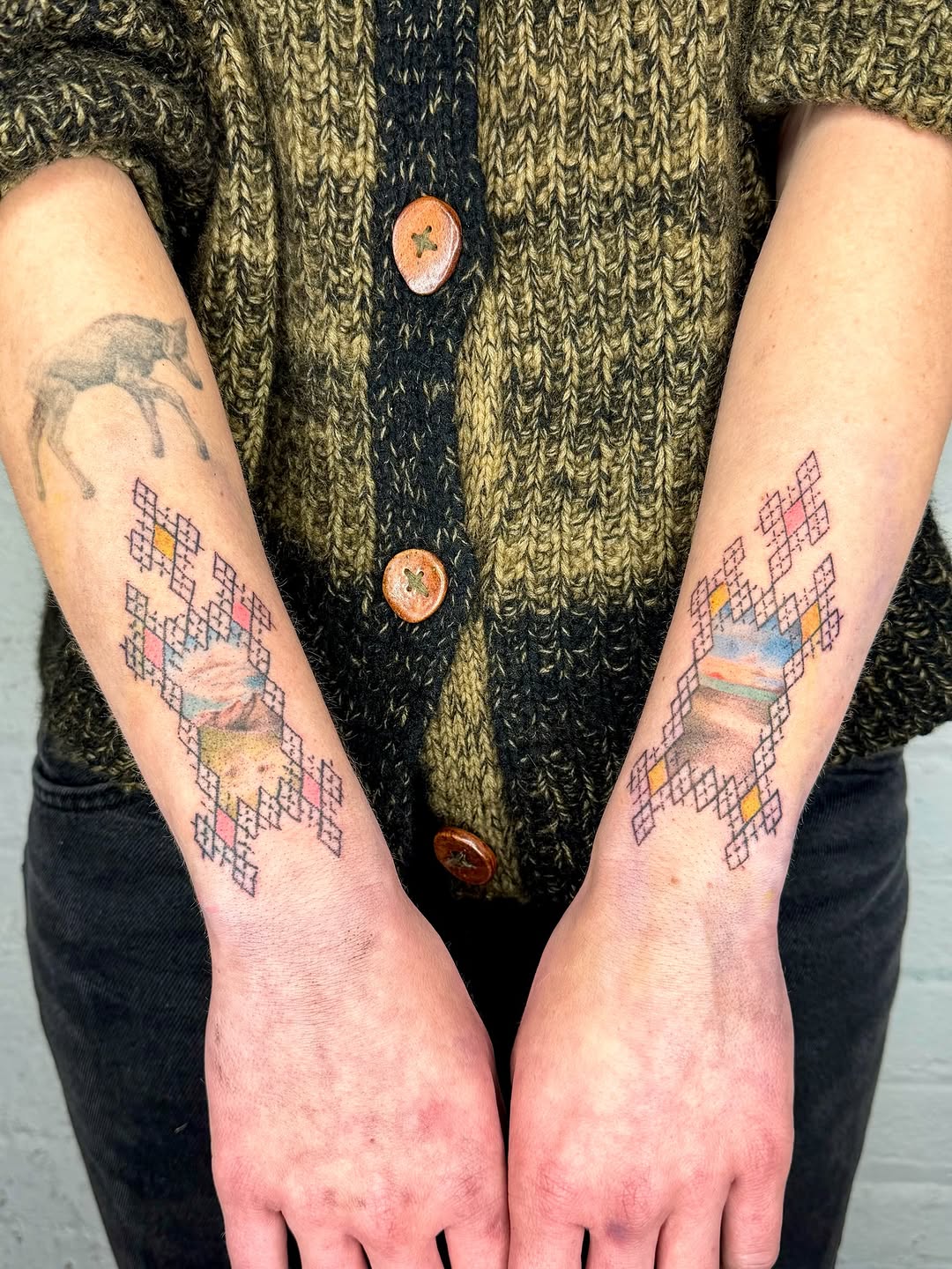 Tattoo by @makeout_sesh — geometric, watercolor