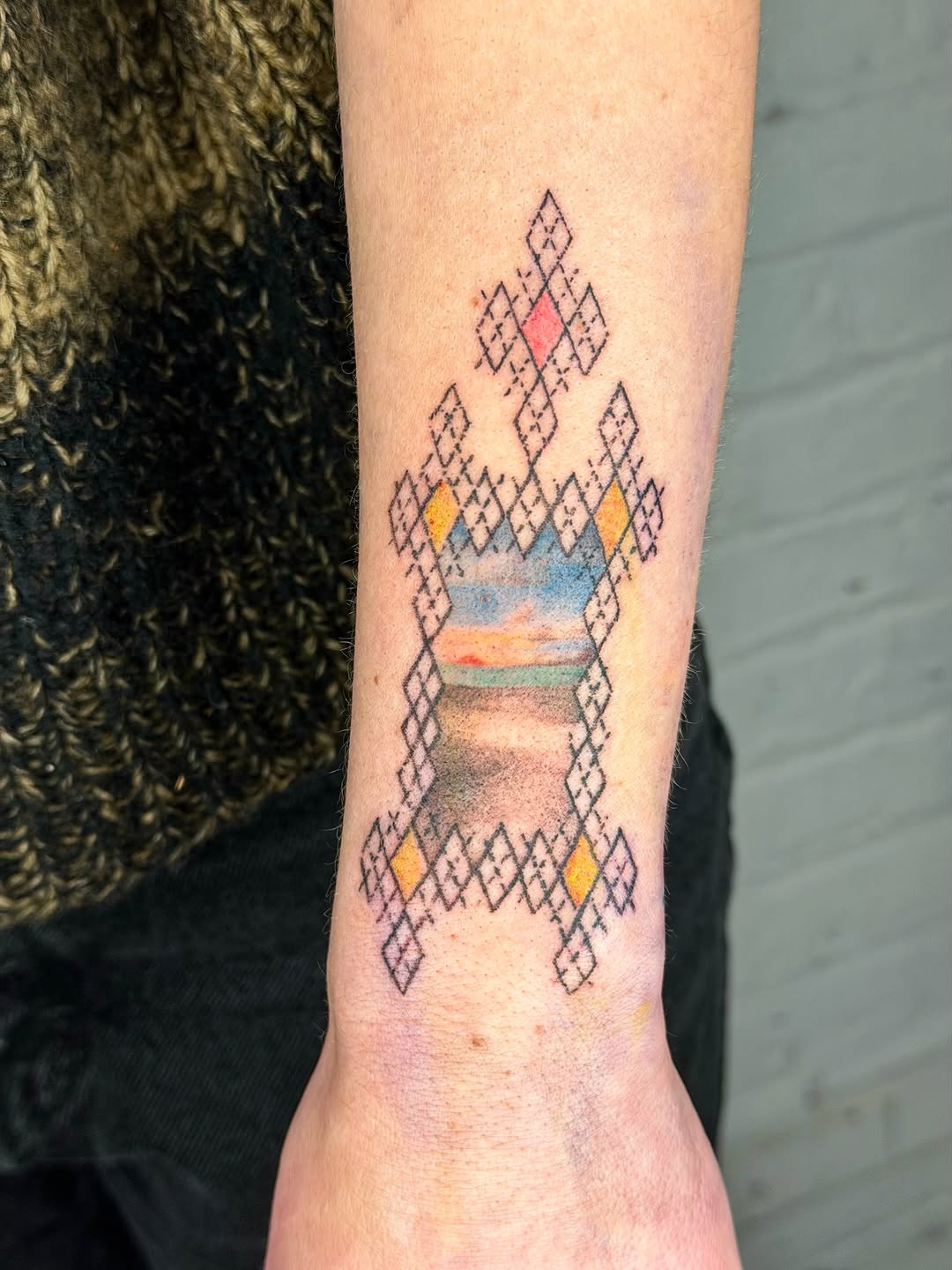 Tattoo by @makeout_sesh — geometric, watercolor