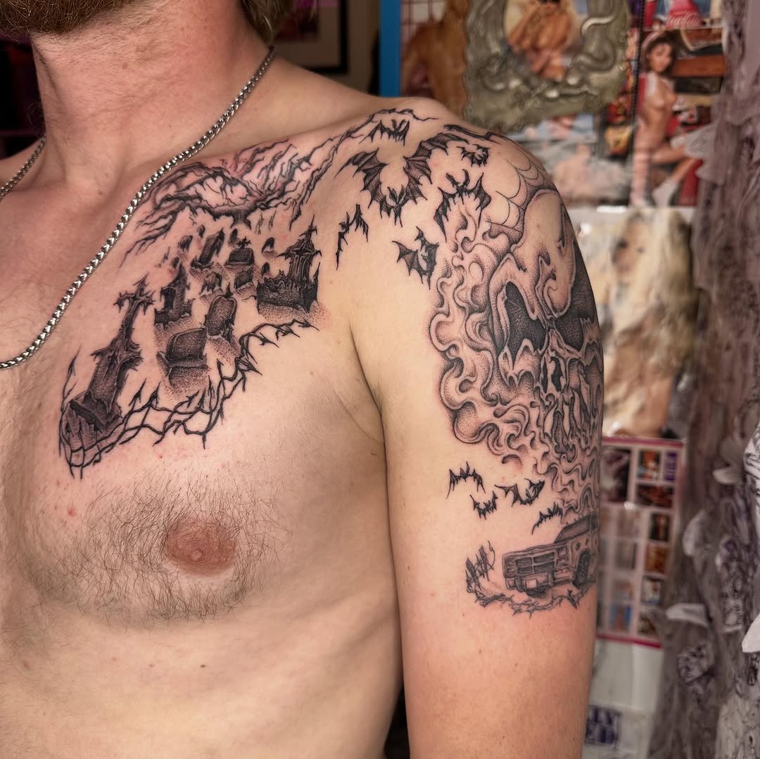 Tattoo by @madonna_the_slut — black_and_grey, dark_realism