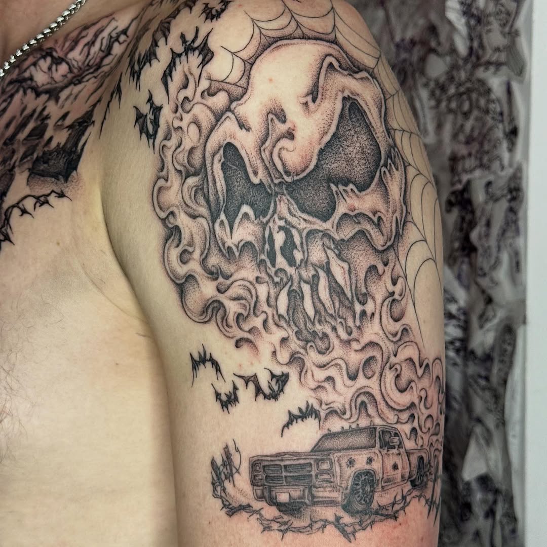 Tattoo by @madonna_the_slut — black_and_grey, dotwork