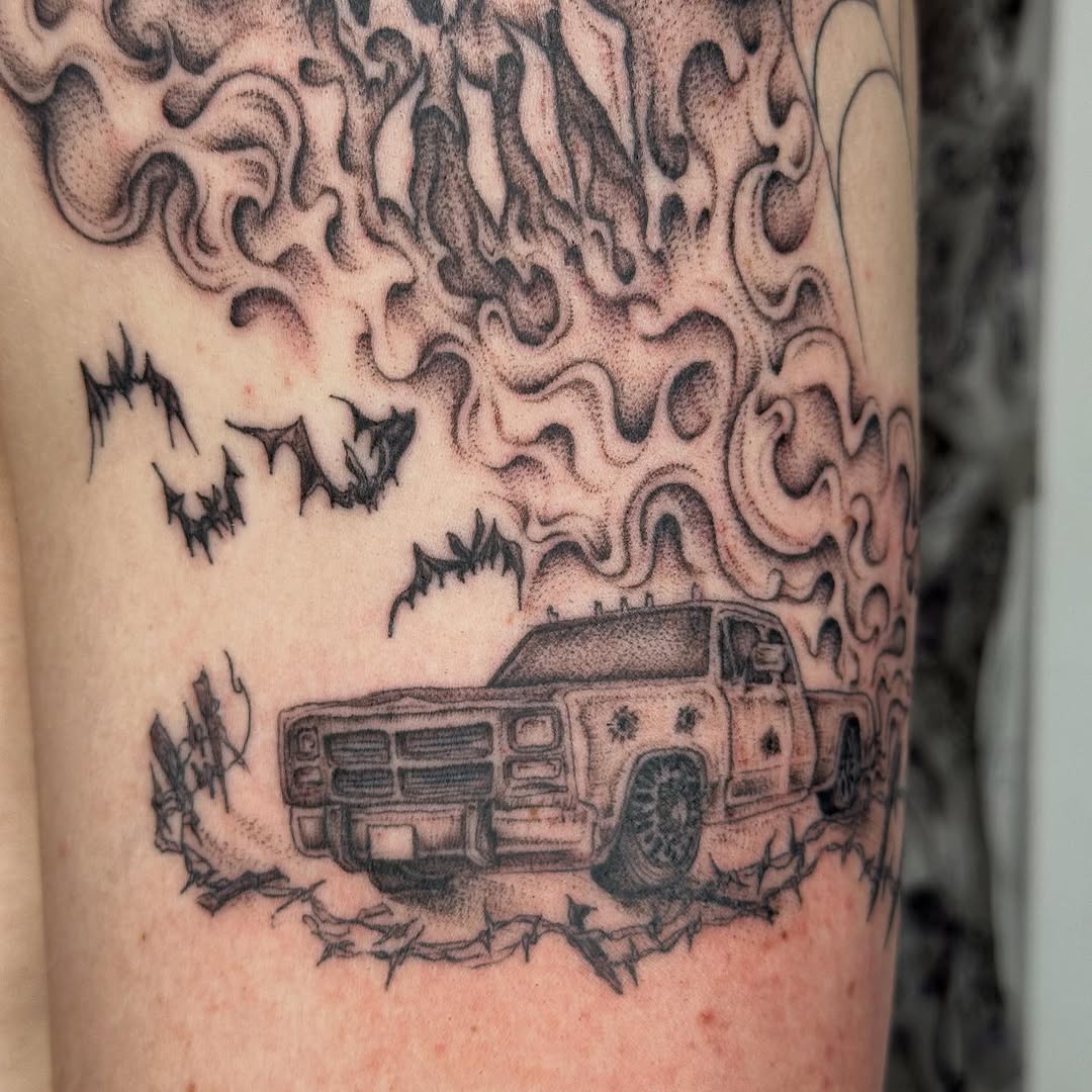 Tattoo by @madonna_the_slut — dotwork, black_and_grey