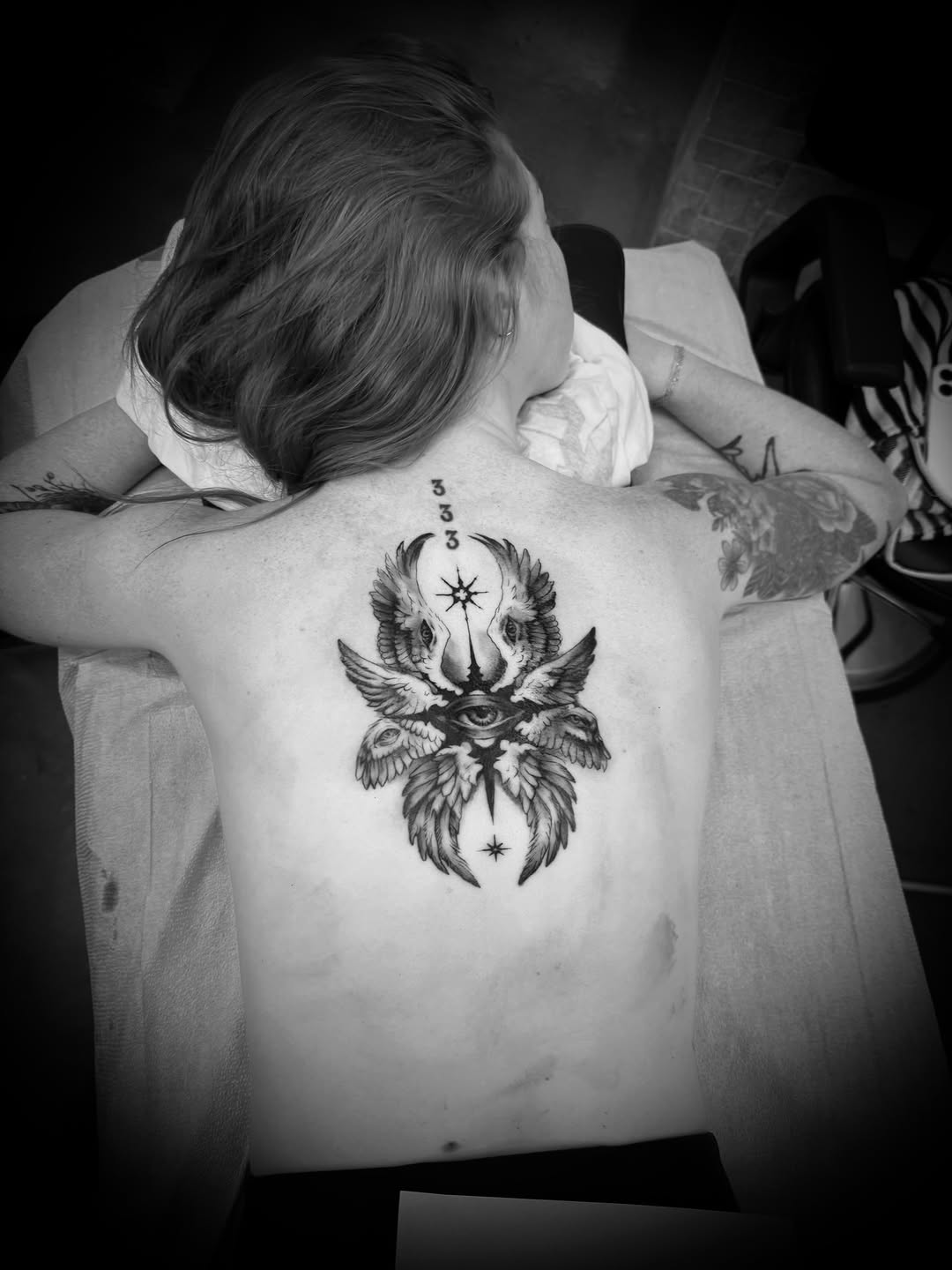 Tattoo by @archangel_artistry — blackwork, illustrative