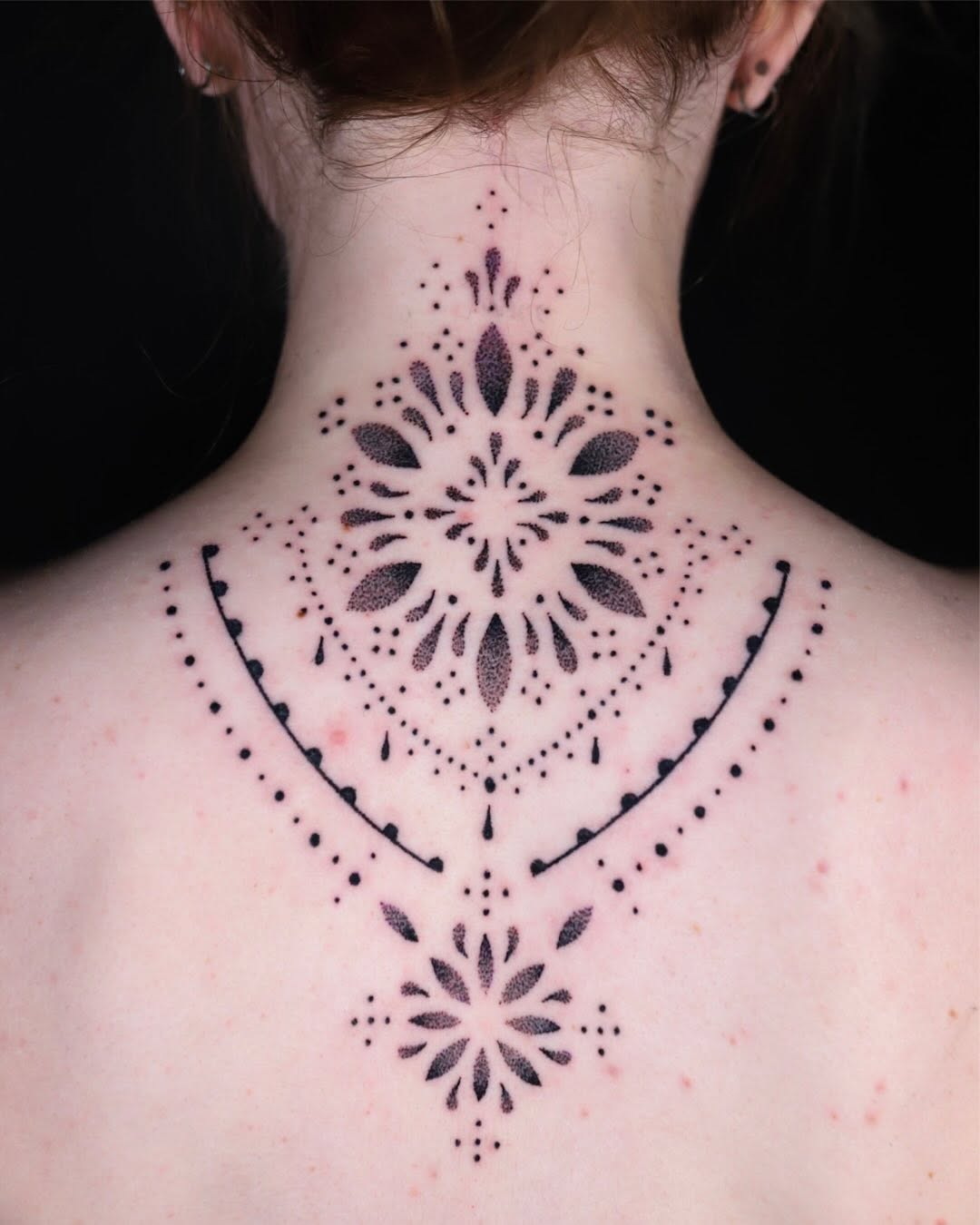 Tattoo by @tenderpoke — dotwork, geometric