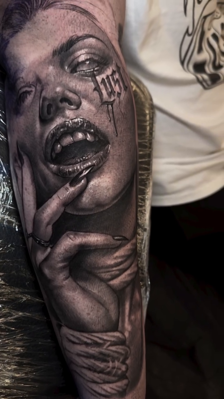 Tattoo by @tat2va — realism, black_and_grey