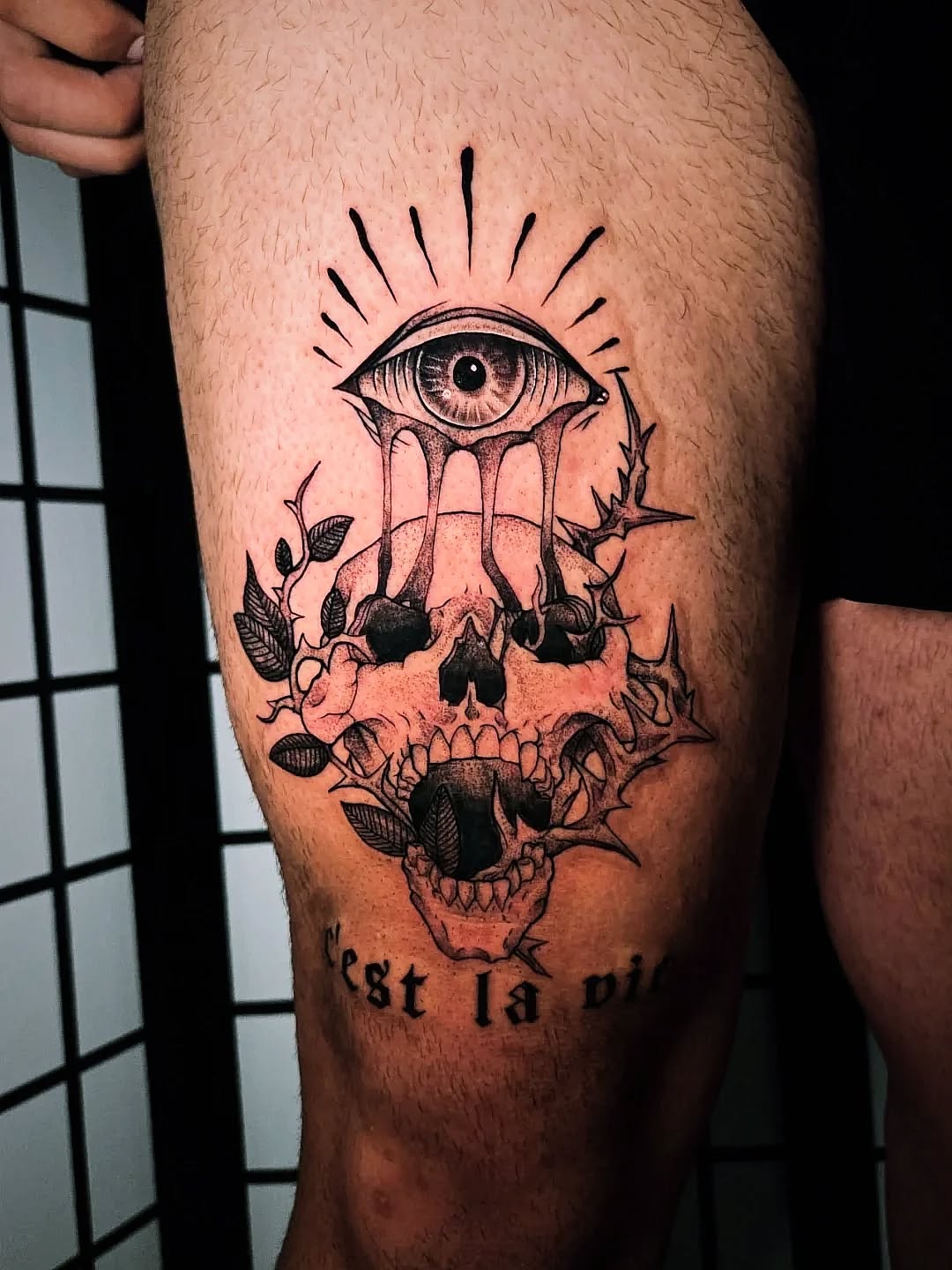 Tattoo by @johnnyloudertattoo β dark_realism, lettering_script