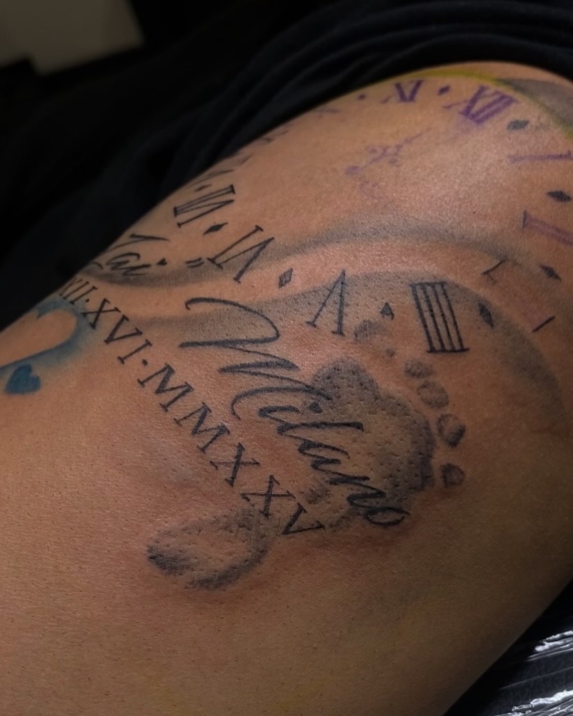 Tattoo by @ahztatz — lettering_script, black_and_grey