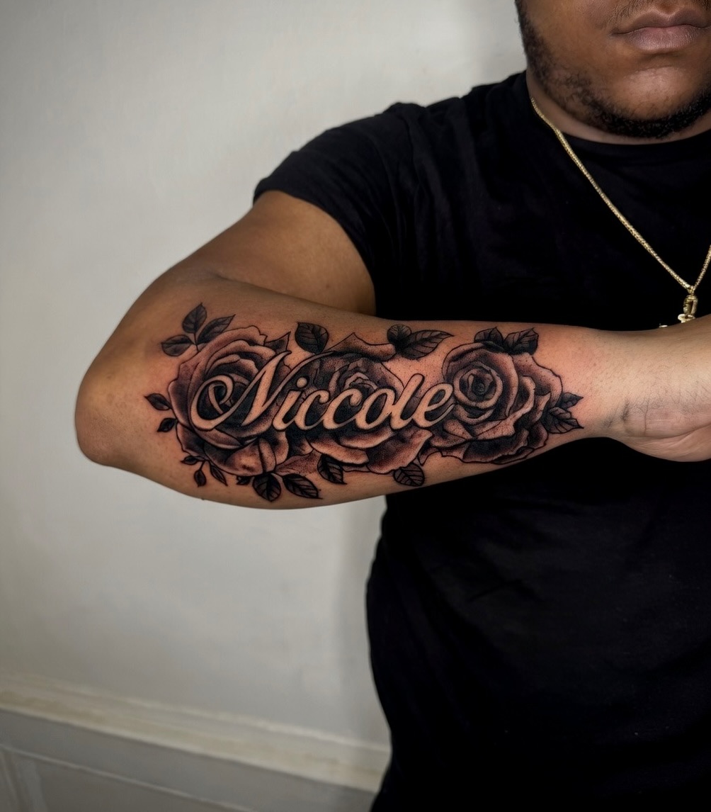 Tattoo by @inkbyjayye β lettering_script, black_and_grey