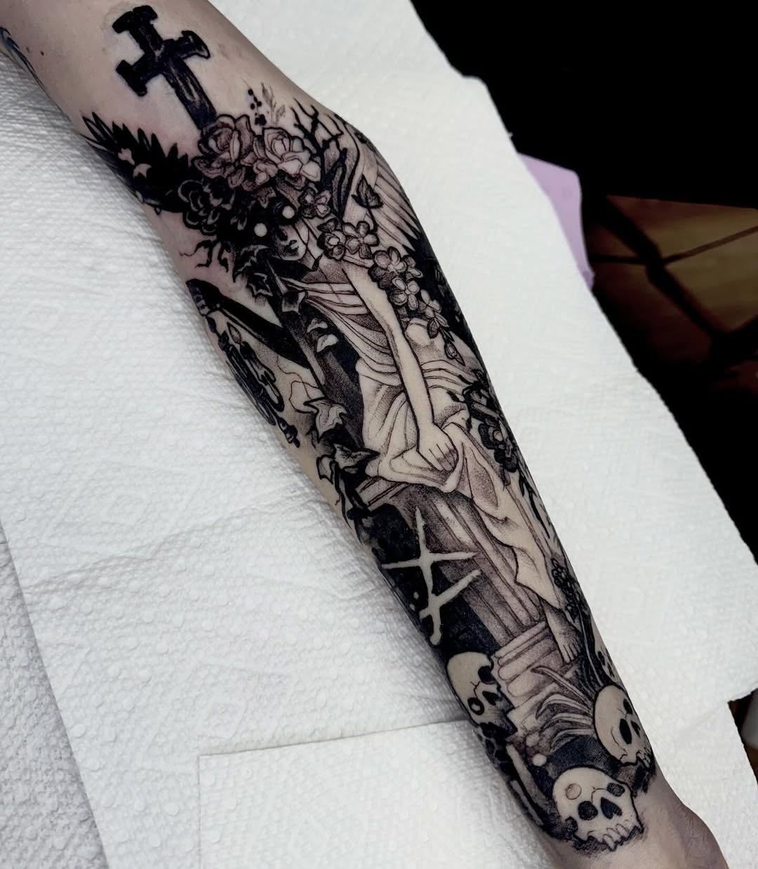 Tattoo by @briwalkertattoos — blackwork, illustrative