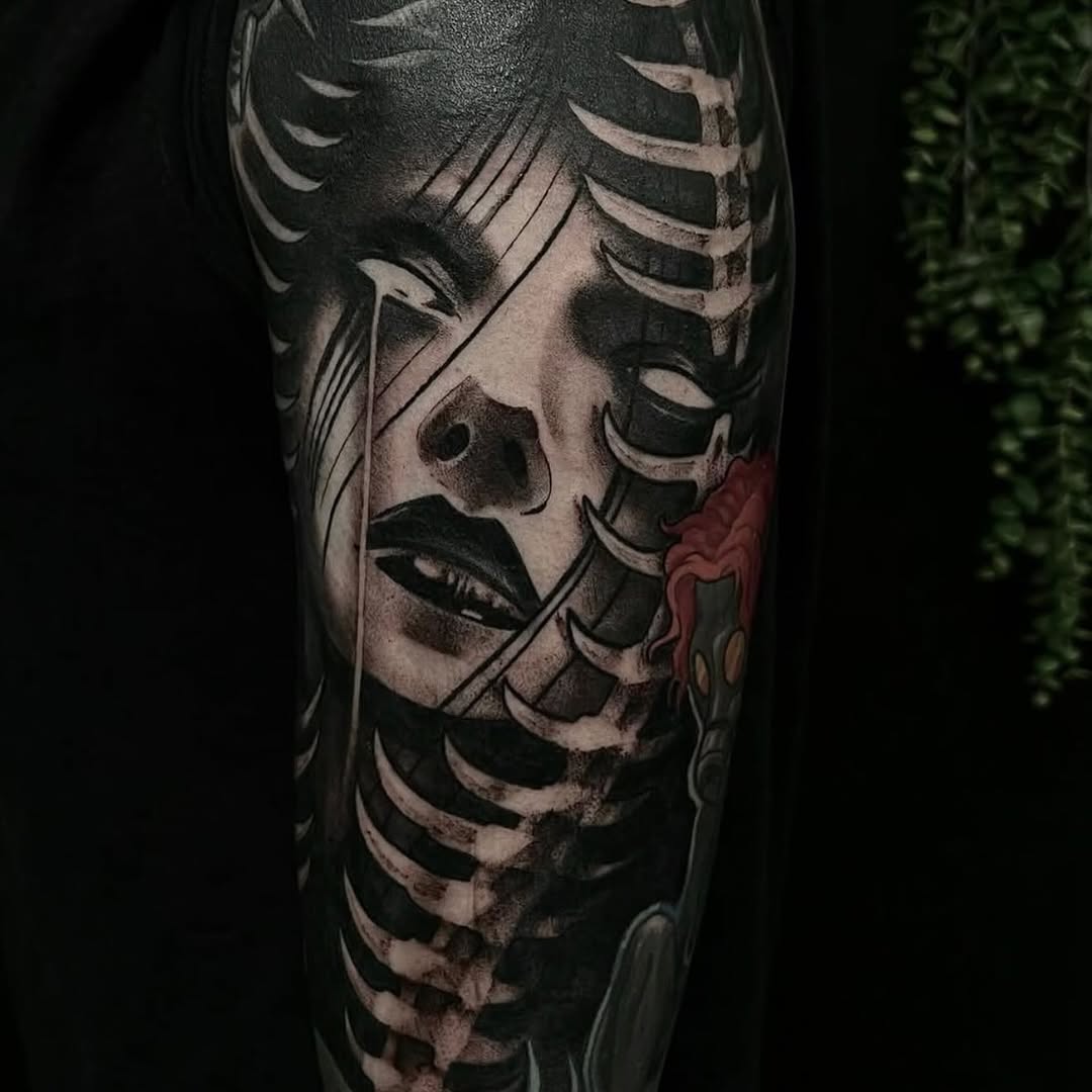 Tattoo by @briwalkertattoos — dark_realism, blackwork