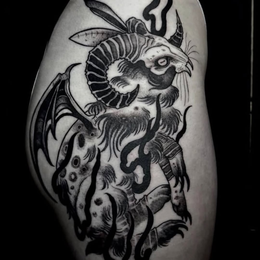 Tattoo by @briwalkertattoos — blackwork, illustrative