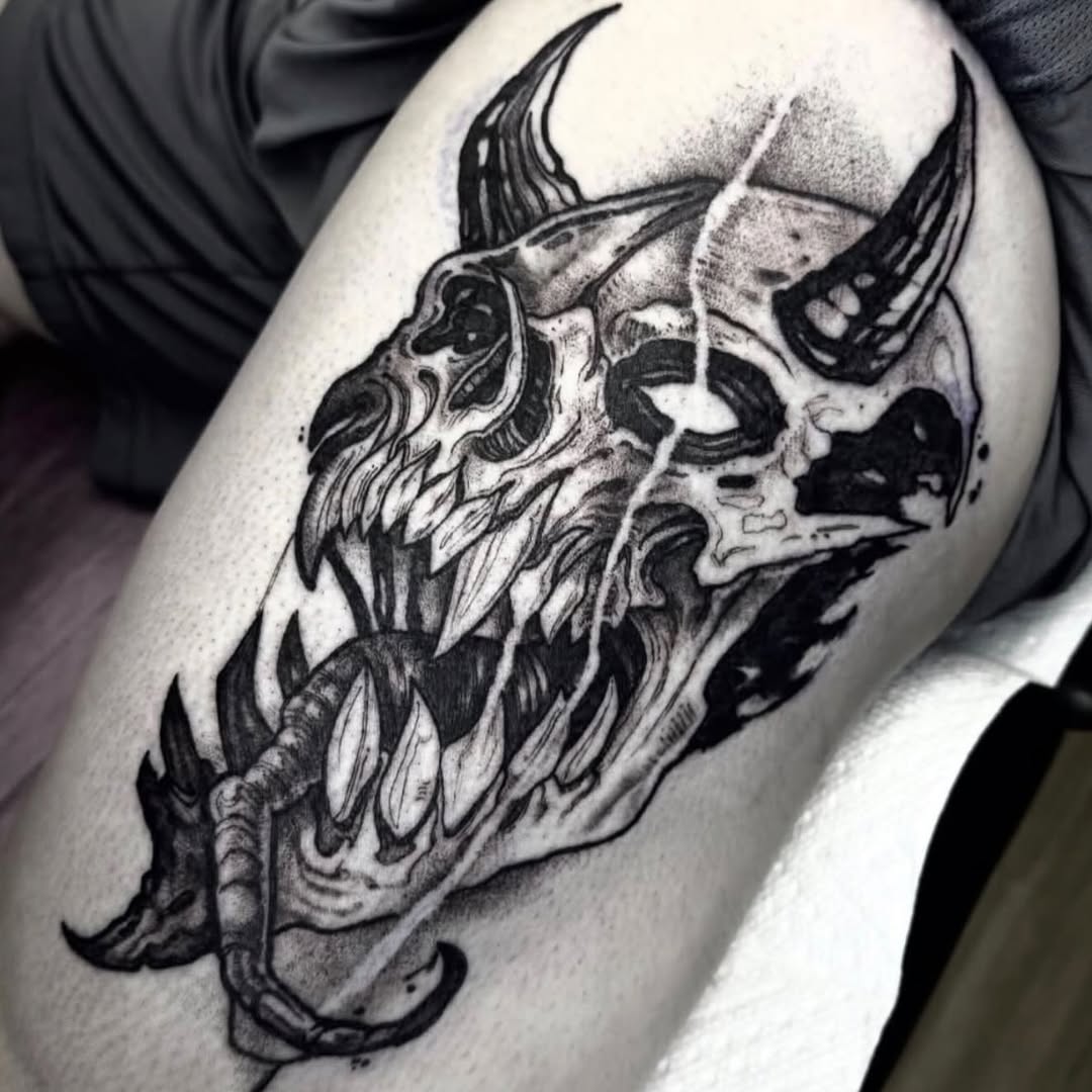Tattoo by @briwalkertattoos — blackwork, illustrative