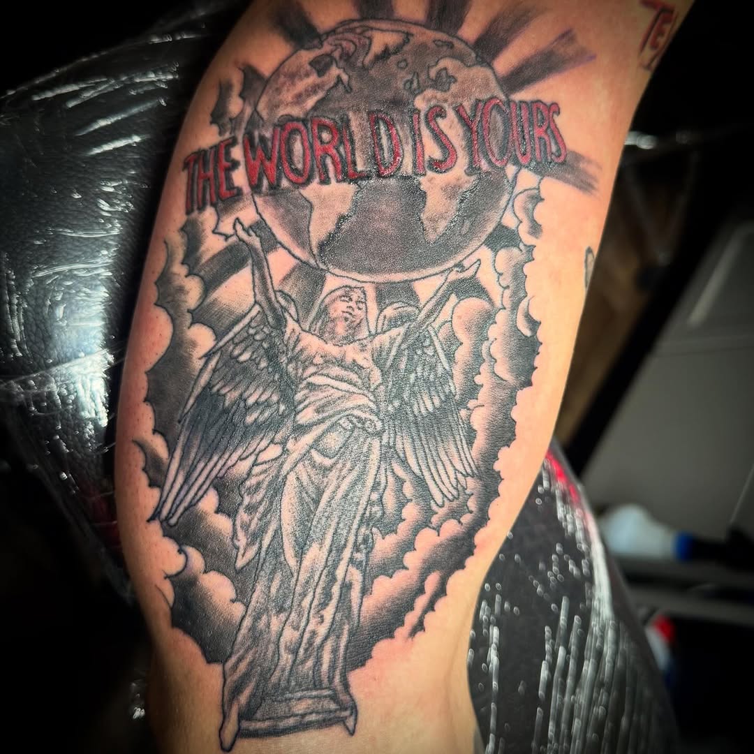 Tattoo by @sheffieldink — black_and_grey, lettering_script