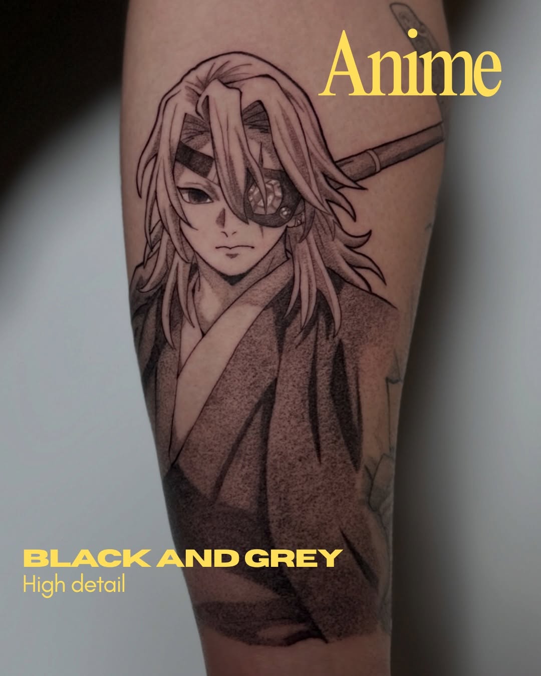 Tattoo by @rachelbelltattoo — anime, black_and_grey