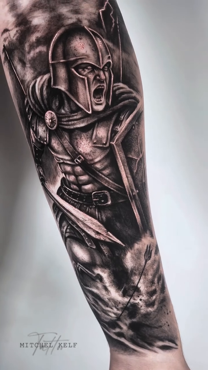 Tattoo by @mitchelkelftattoo — realism, black_and_grey