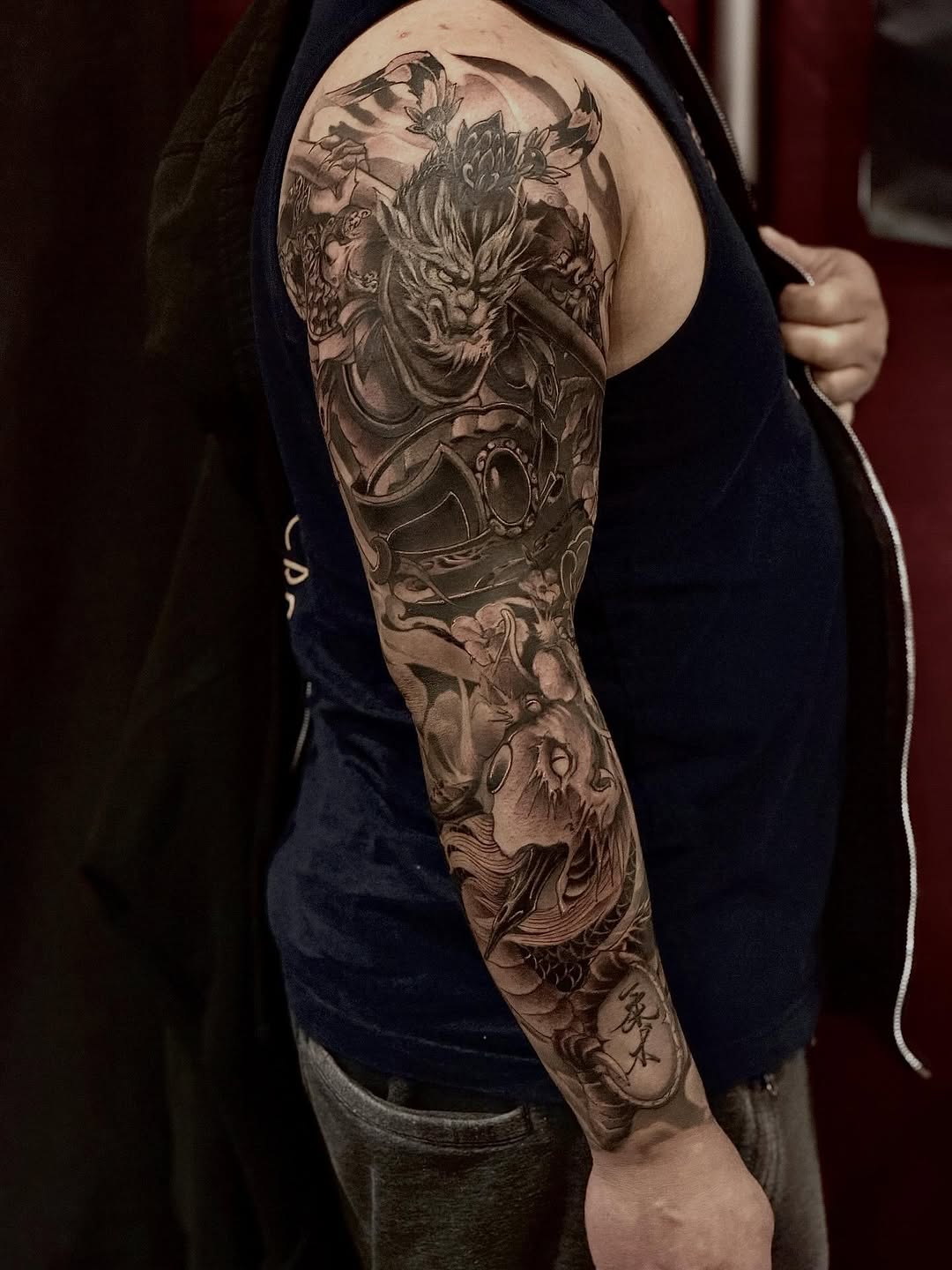 Tattoo by @loganartstudio โ japanese_irezumi, black_and_grey