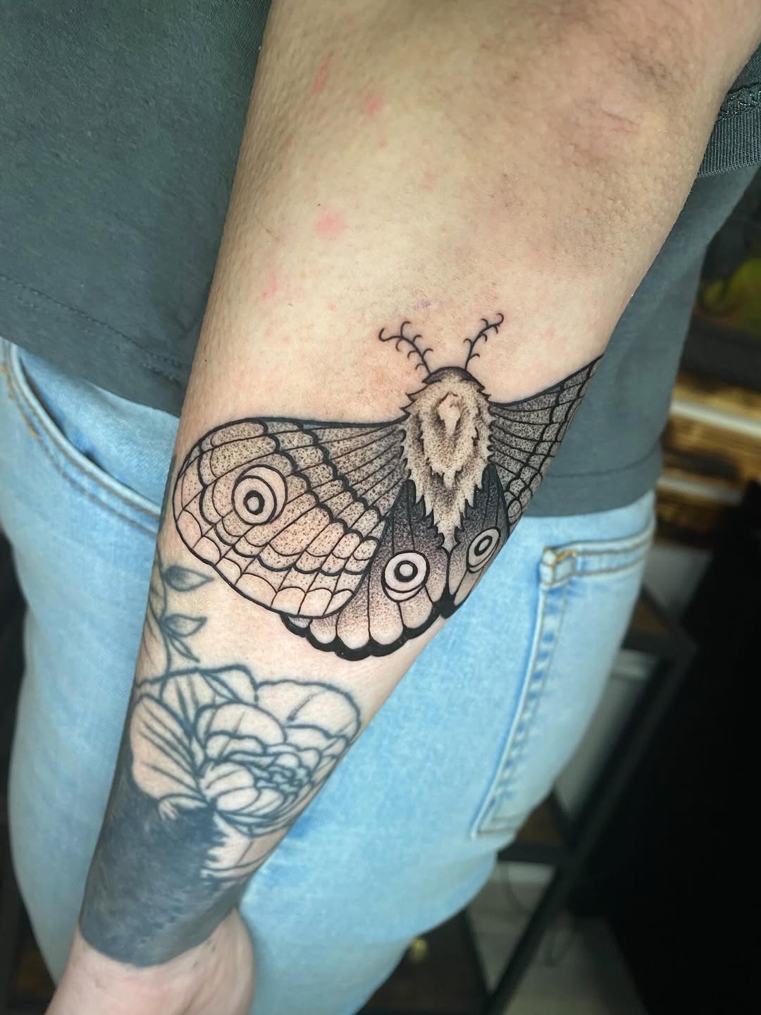 Tattoo by @tree.lmnop.tattoo — black_and_grey, dotwork