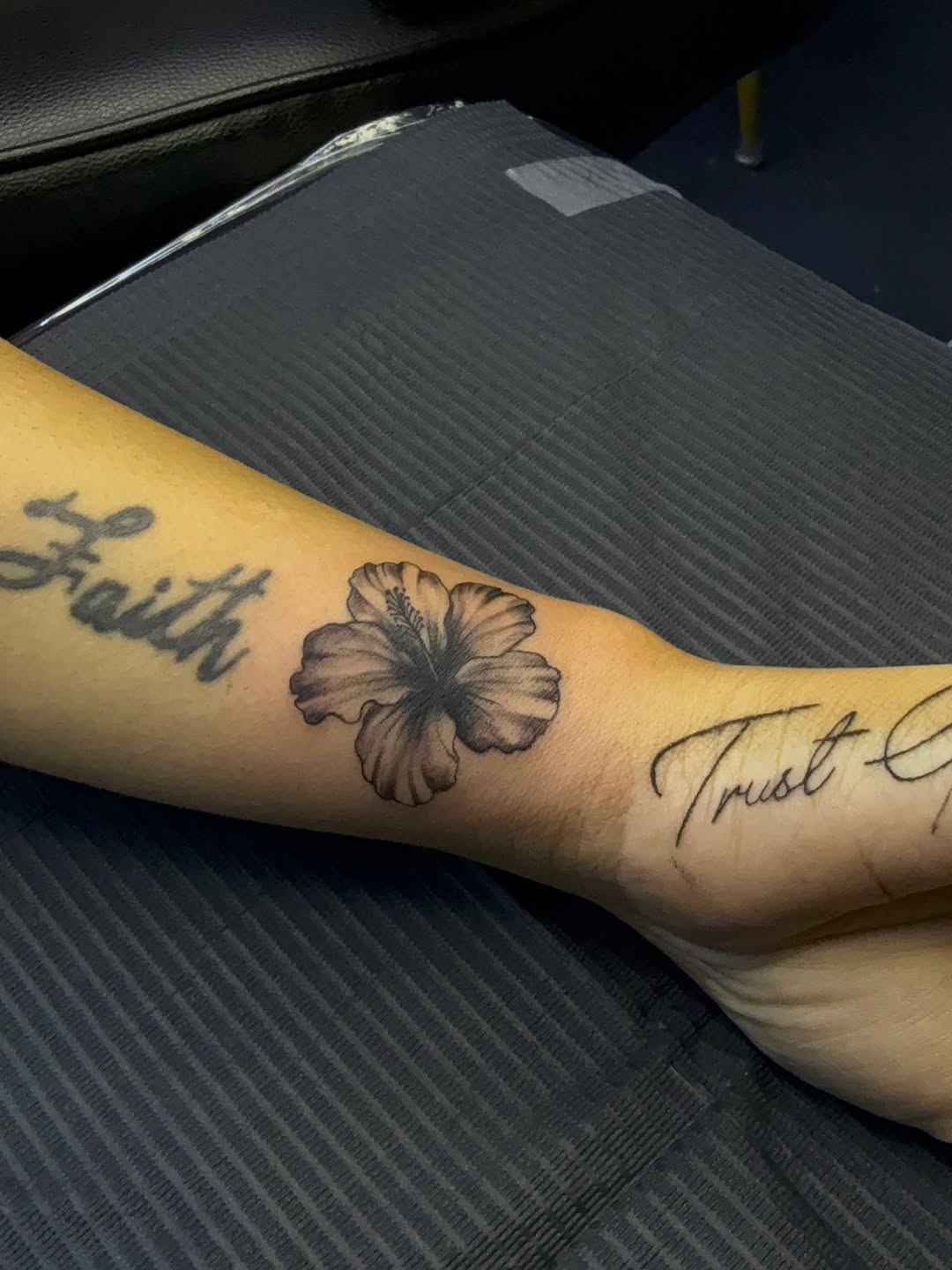 Tattoo by @inkwjuju — black_and_grey, lettering_script