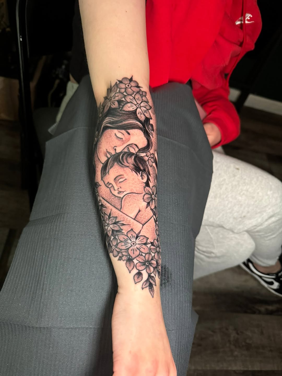 Tattoo by @dapperdustin42 — black_and_grey, realism