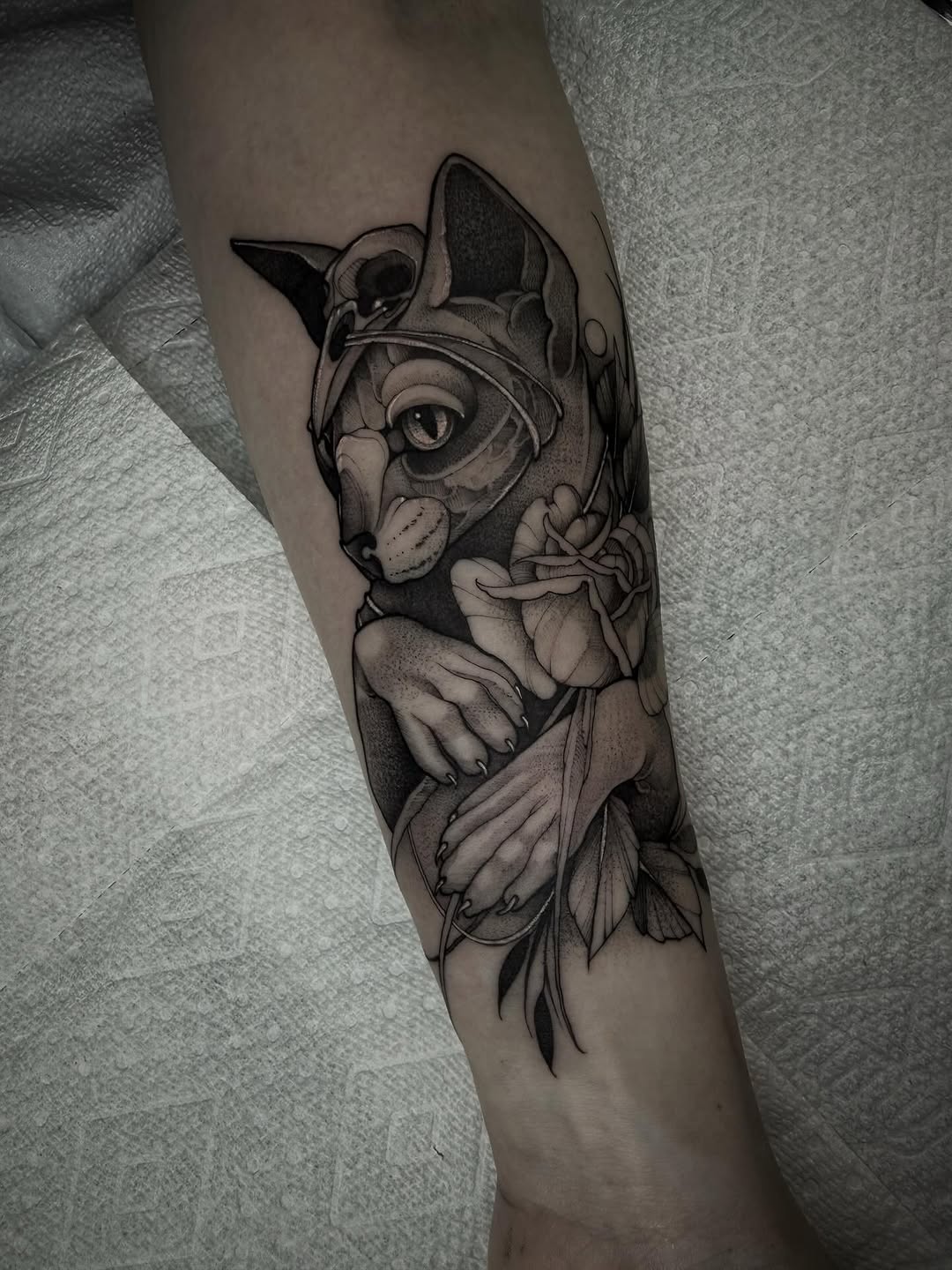 Tattoo by @cattblacktattoo — realism, black_and_grey