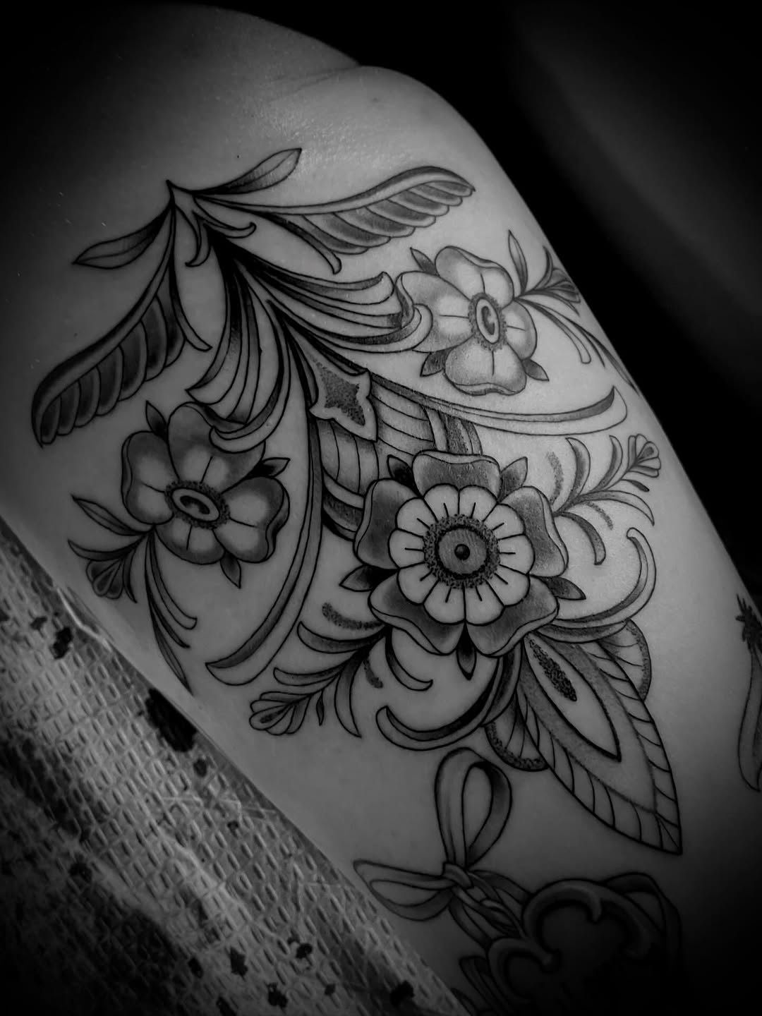 Tattoo by @jacobfinellitattoos — black_and_grey, ornamental