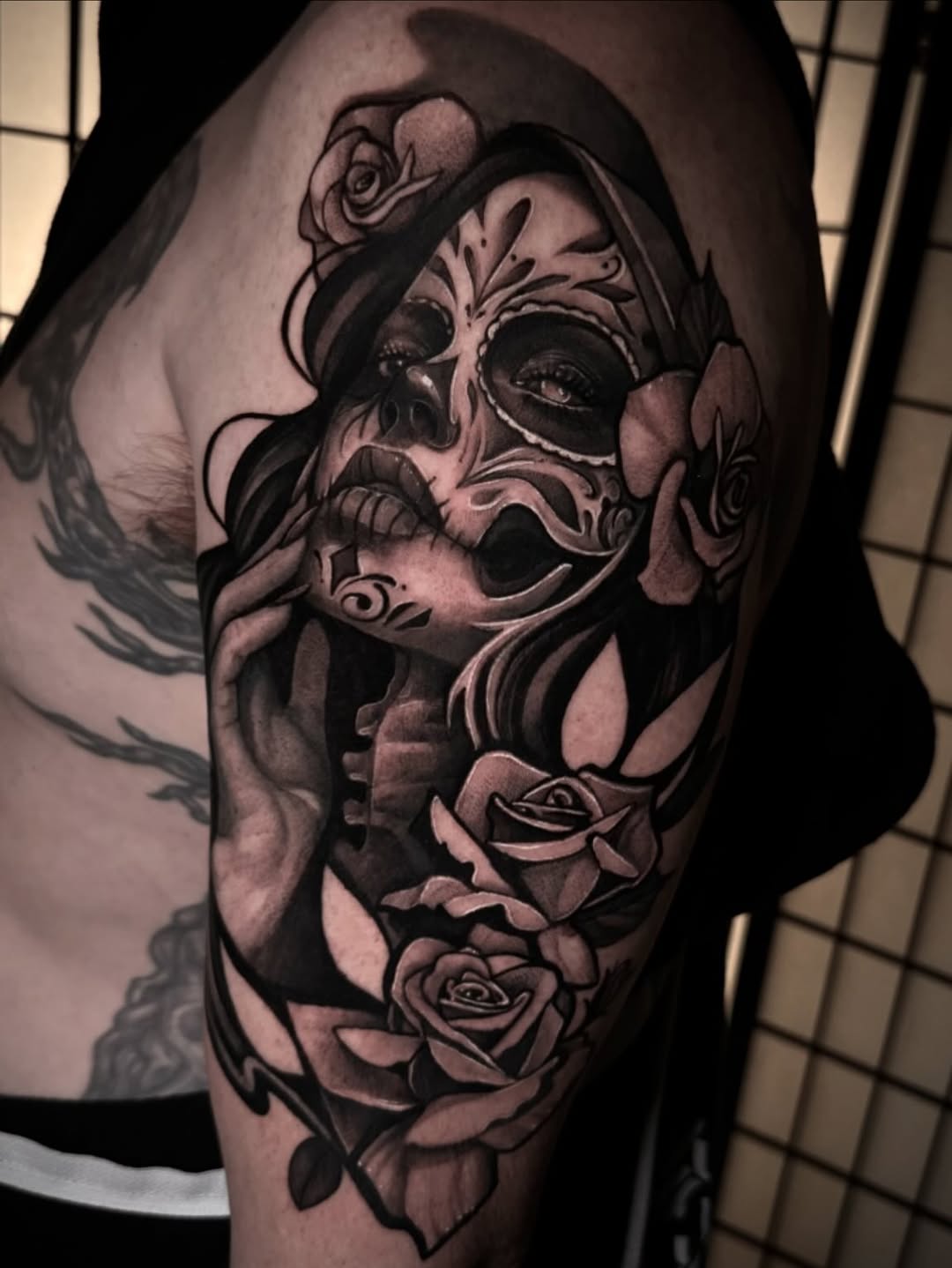 Tattoo by @machomandisavage — black_and_grey, realism