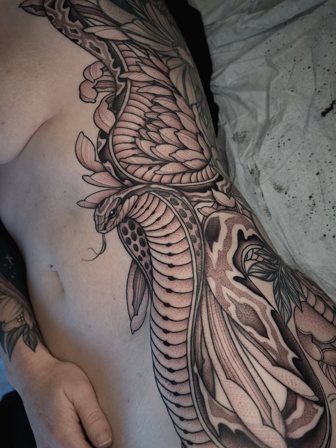 Tattoo by @thiefhands — black_and_grey, dotwork